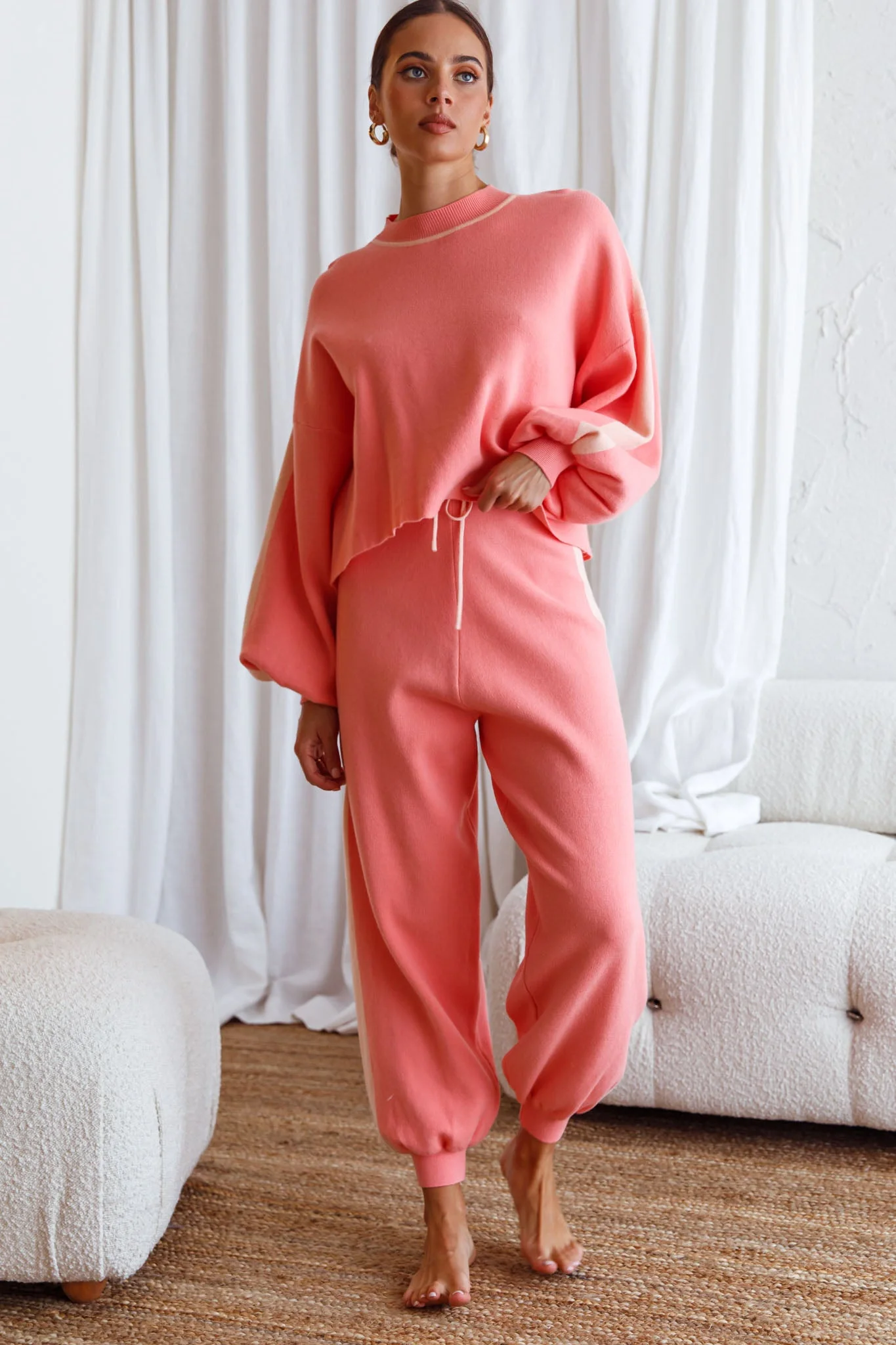 Take Me Back Balloon Sleeve Drop Shoulder Brushed Knit Sweater Peach - Image 5