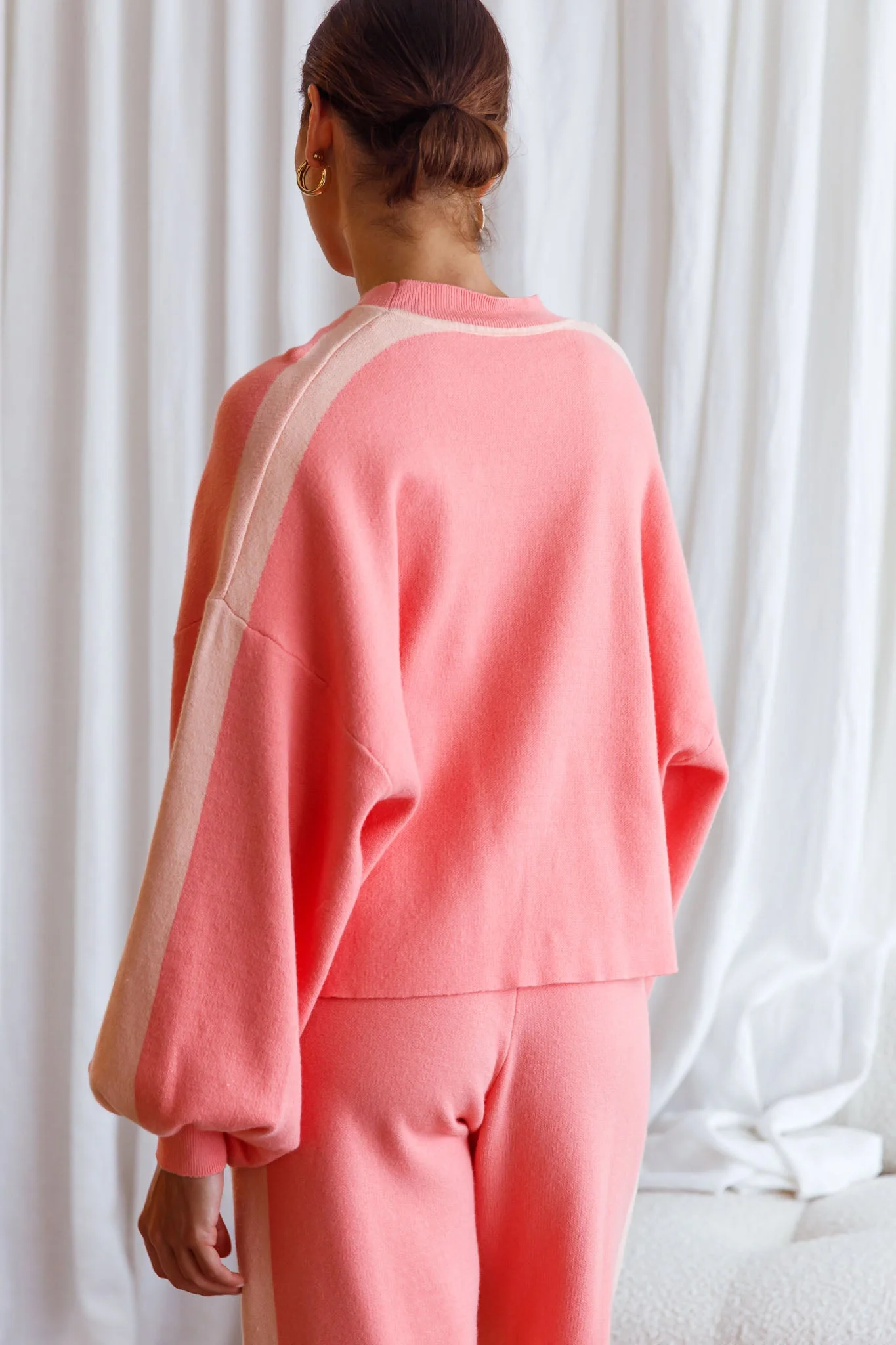 Take Me Back Balloon Sleeve Drop Shoulder Brushed Knit Sweater Peach - Image 6