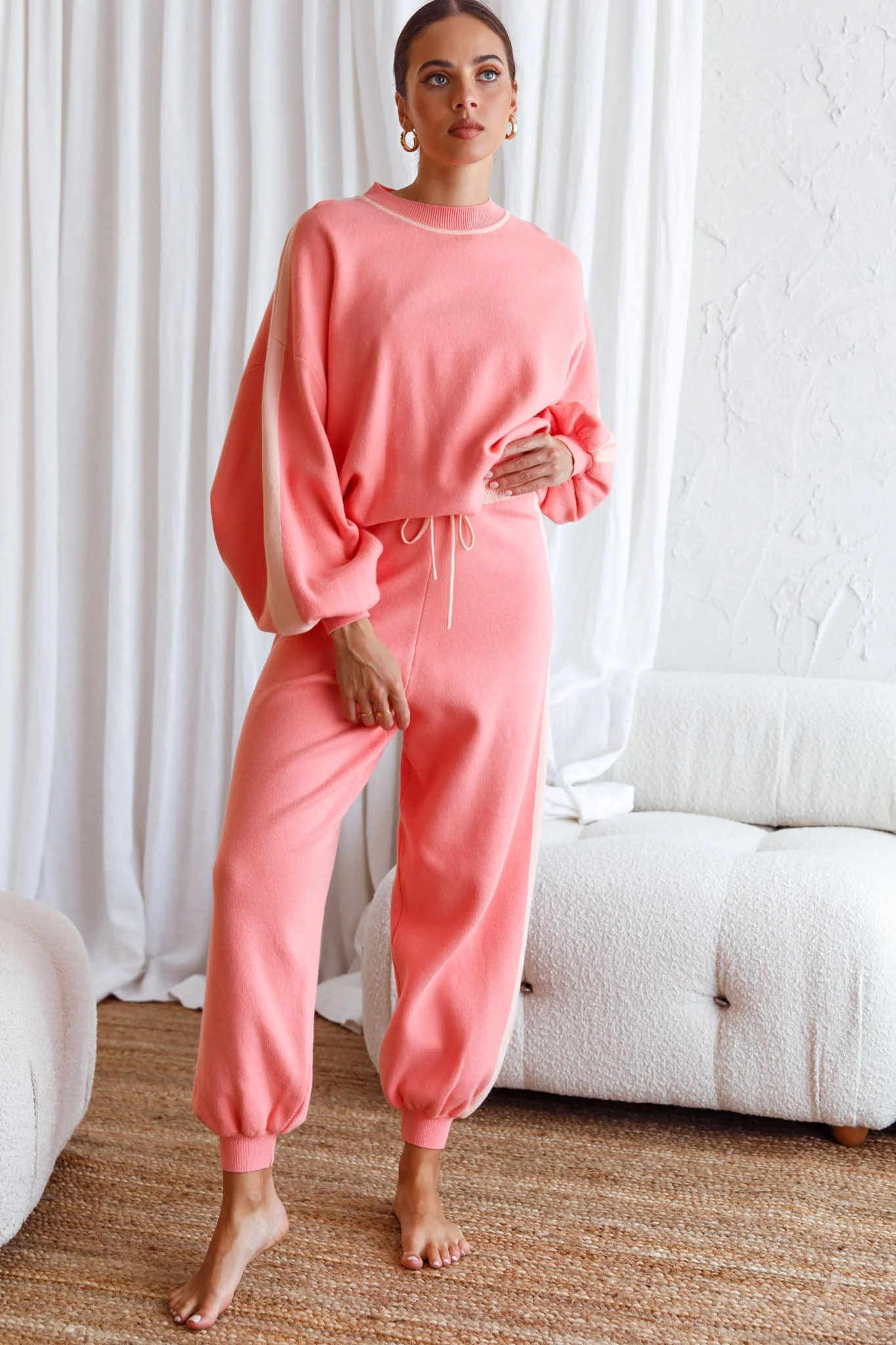 Take Me Back Balloon Sleeve Drop Shoulder Brushed Knit Sweater Peach - Image 7