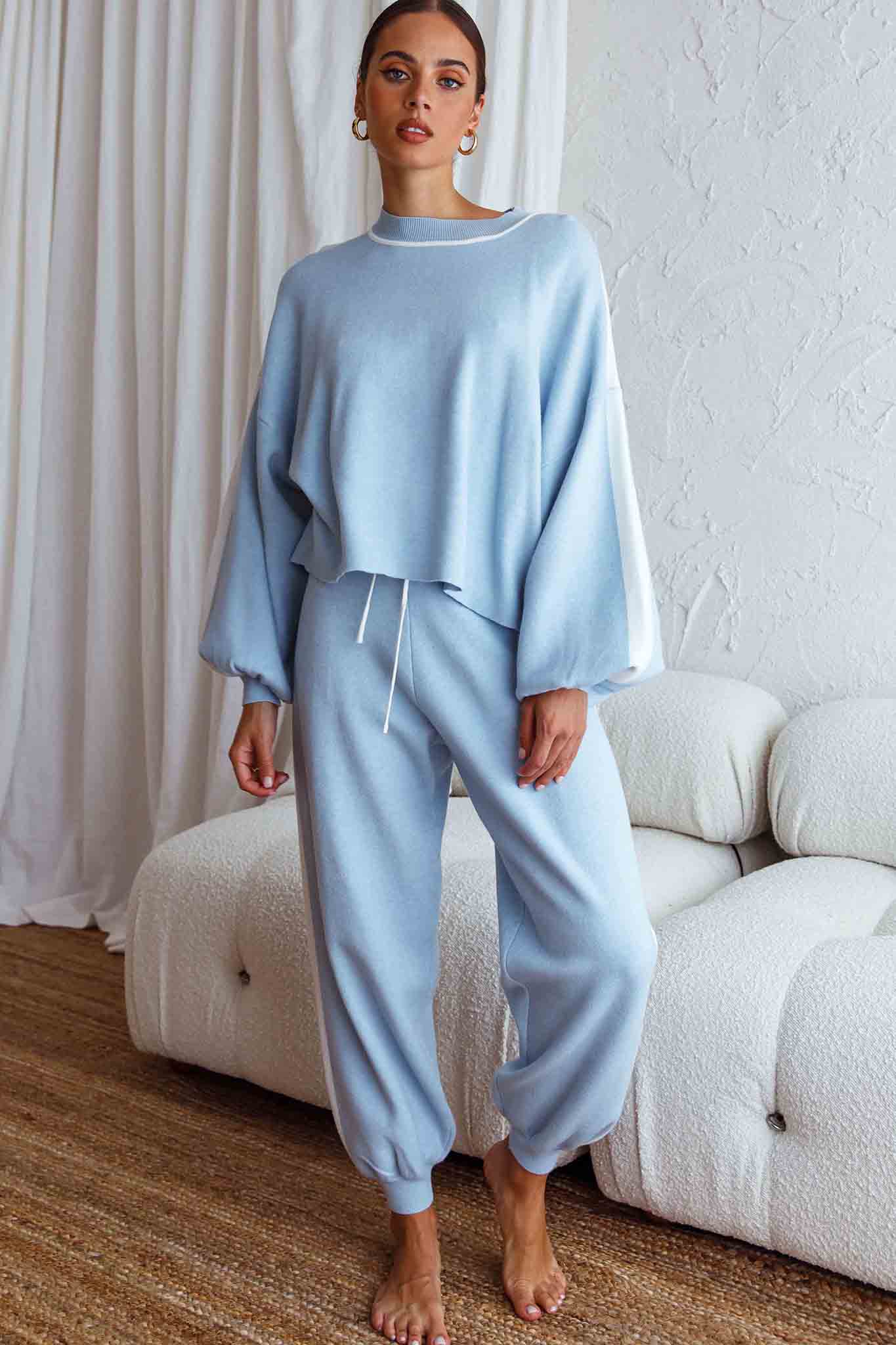Take Me Back Brushed Knit Jogger Pants Blue - Image 3