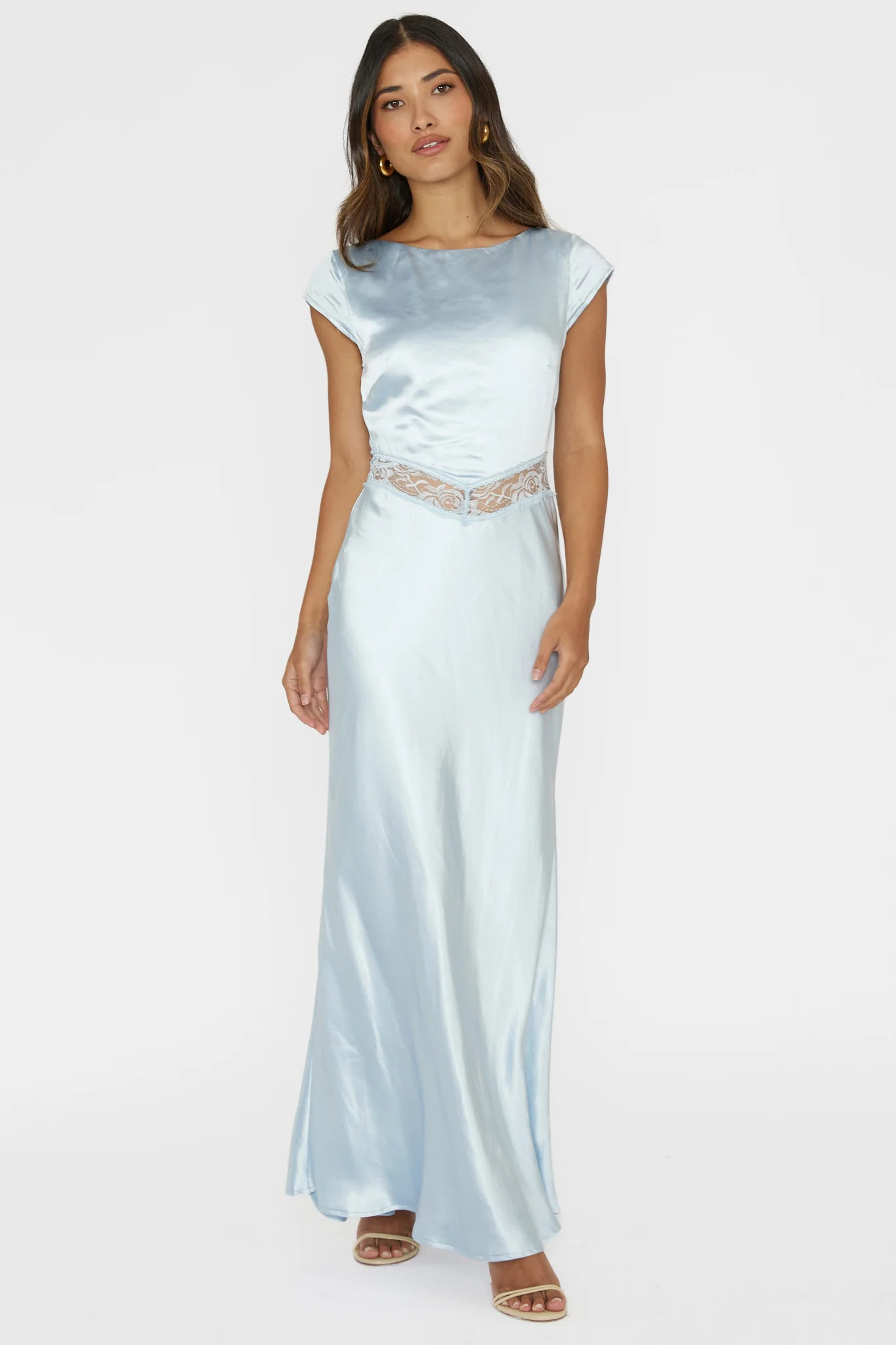 Taken Heart Lace Trim Tied Back Dress Baby Blue - Image 3