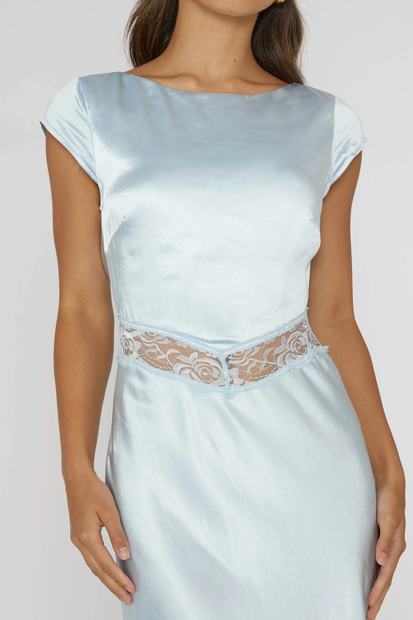 Taken Heart Lace Trim Tied Back Dress Baby Blue - Image 4