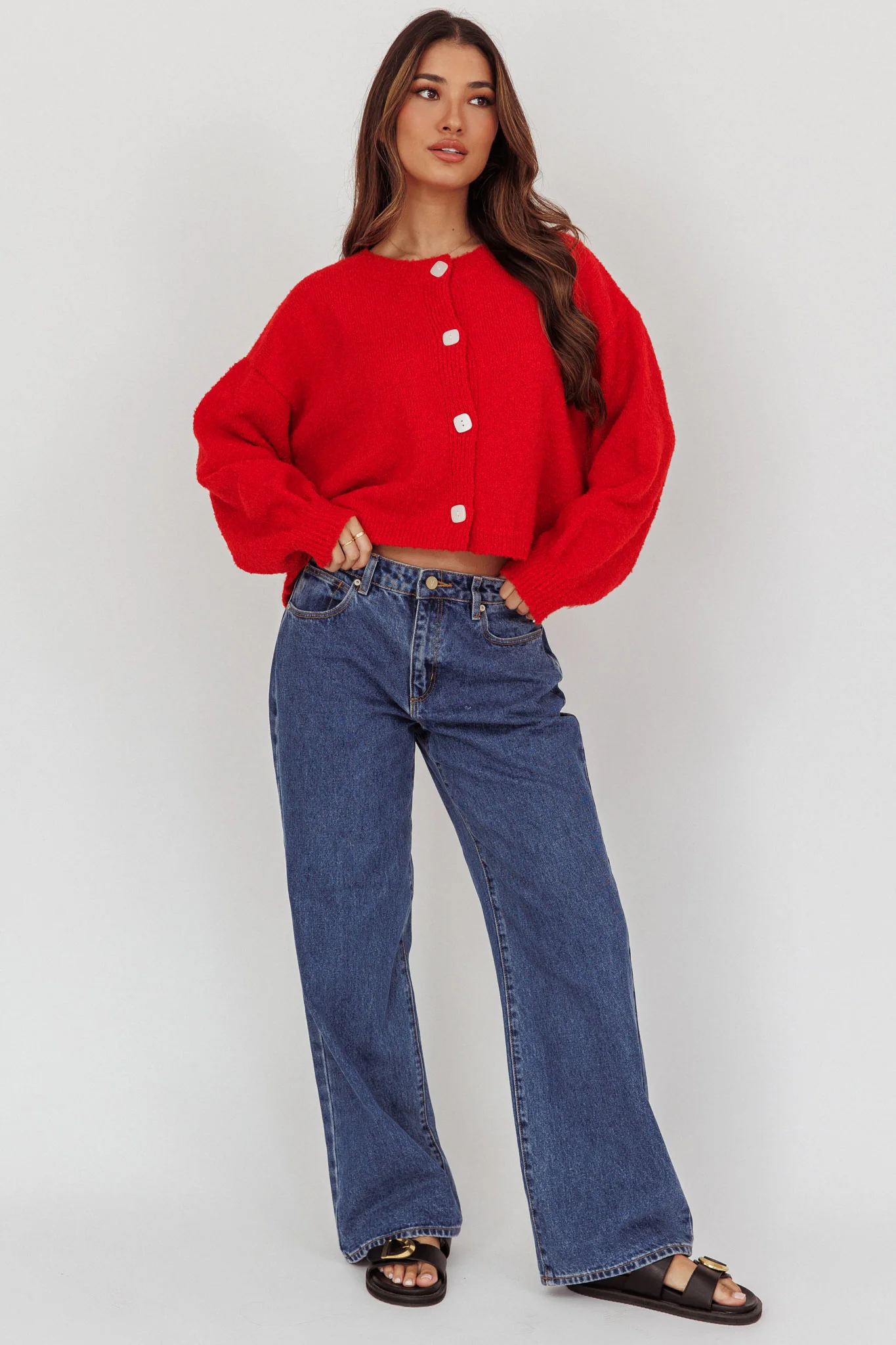 Taking Notes Button Front Cardigan Red - Image 4