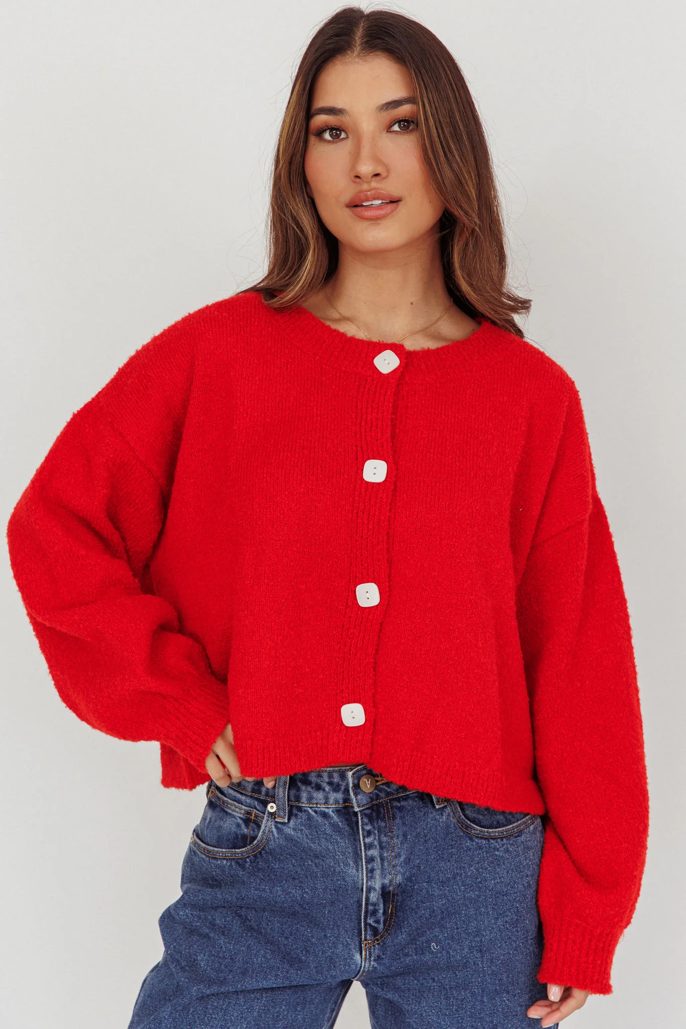 Taking Notes Button Front Cardigan Red - Image 5