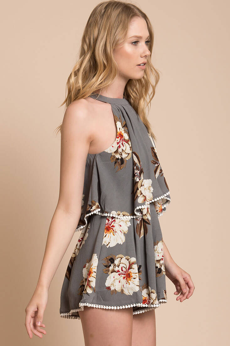 Talia Fancy Floral Romper Grey - Image 3