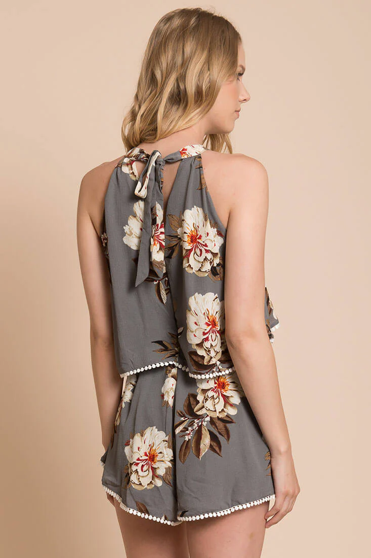 Talia Fancy Floral Romper Grey - Image 4