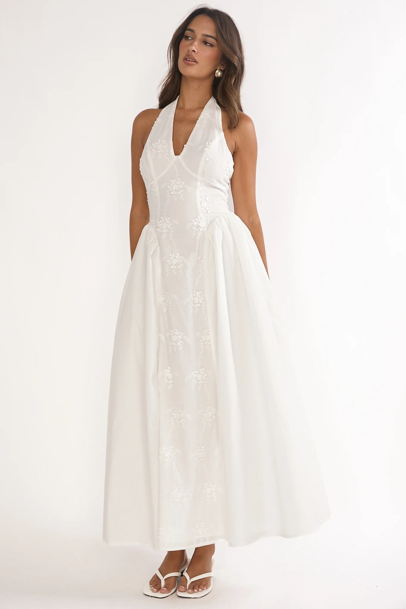 Talirosa Embroidered Halterneck Maxi Dress White - Image 5