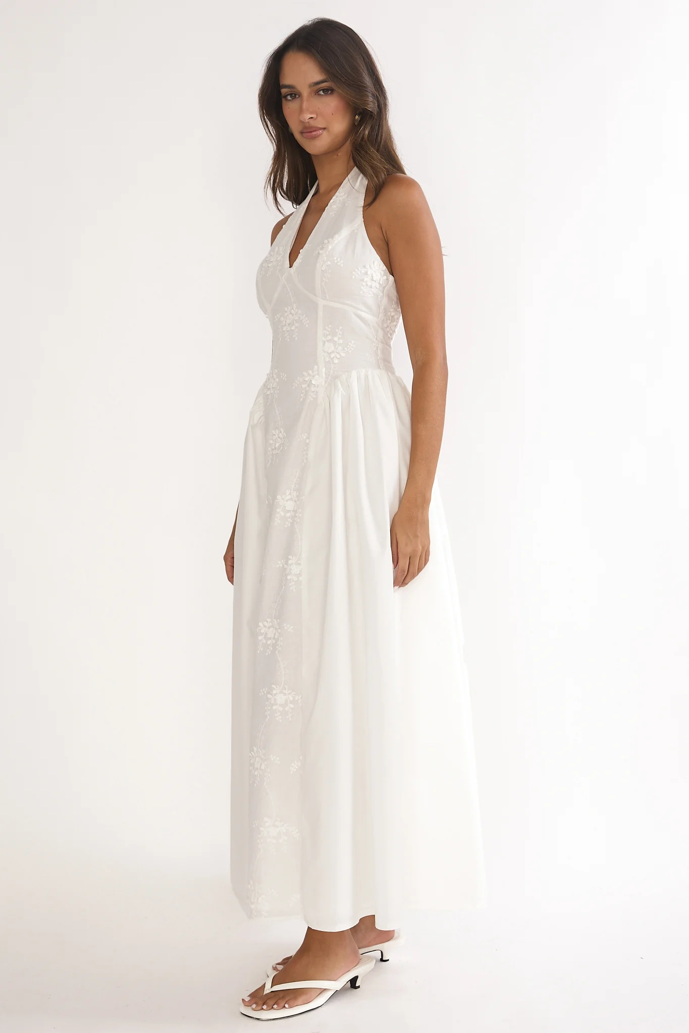 Talirosa Embroidered Halterneck Maxi Dress White - Image 6