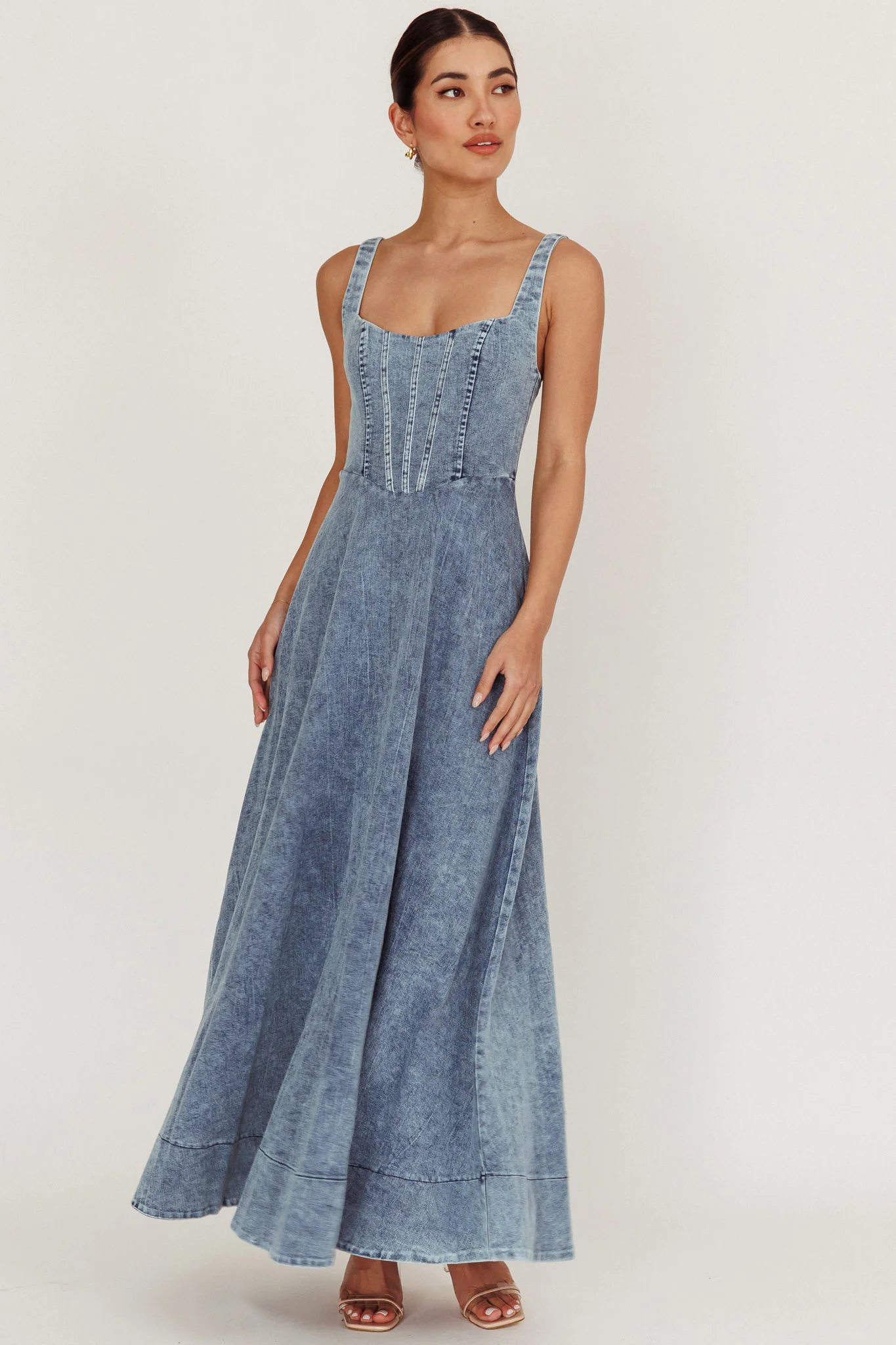 Talissa A-Line Maxi Denim Dress Blue - Image 2