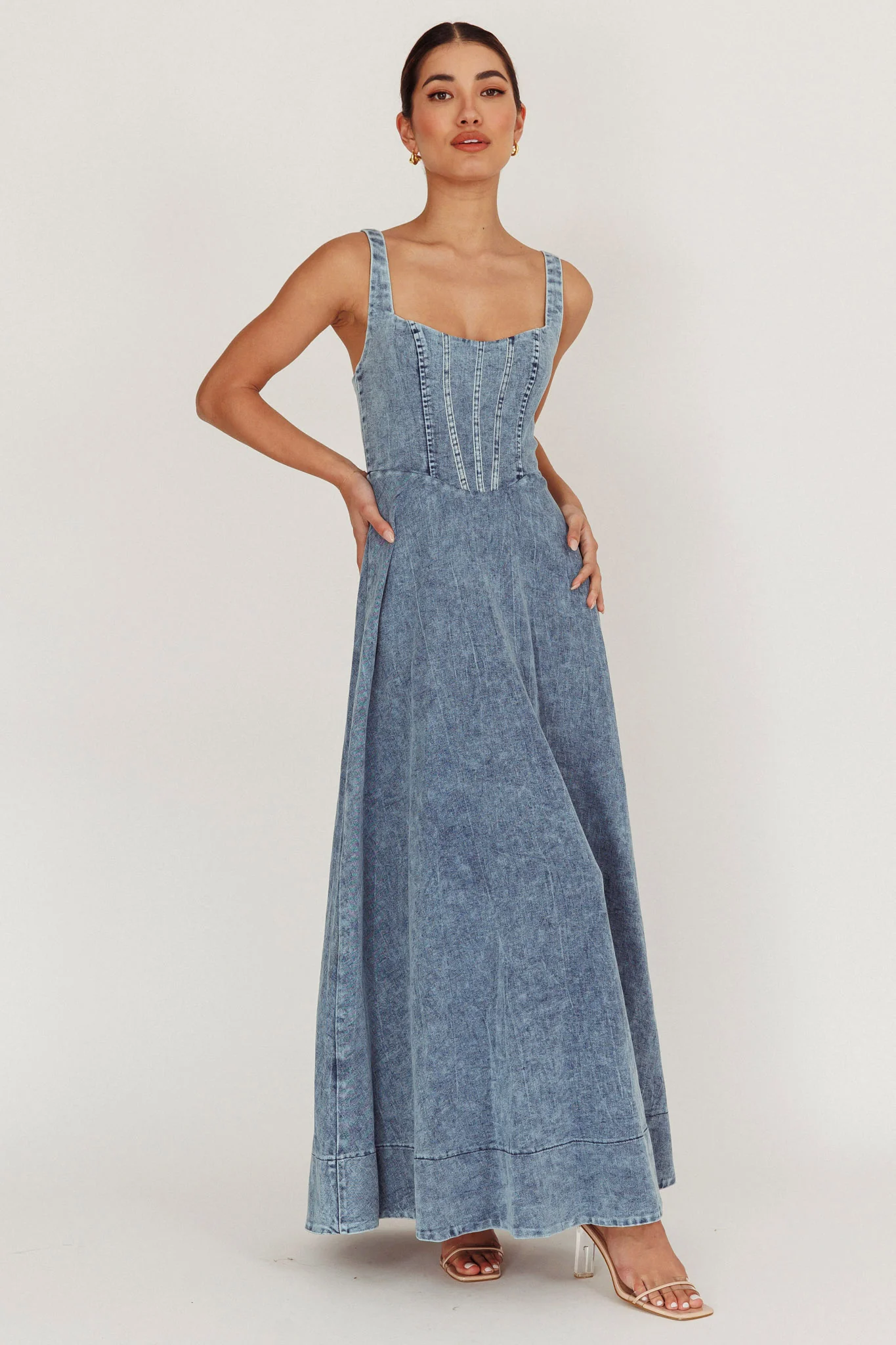 Talissa A-Line Maxi Denim Dress Blue - Image 4