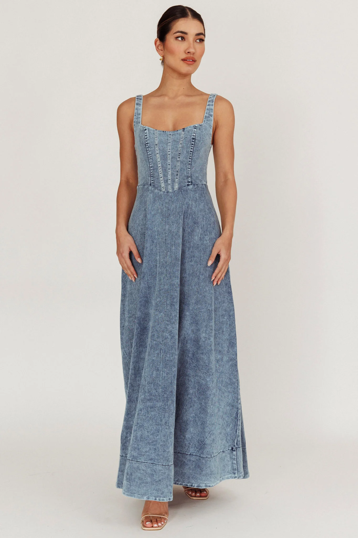 Talissa A-Line Maxi Denim Dress Blue - Image 6