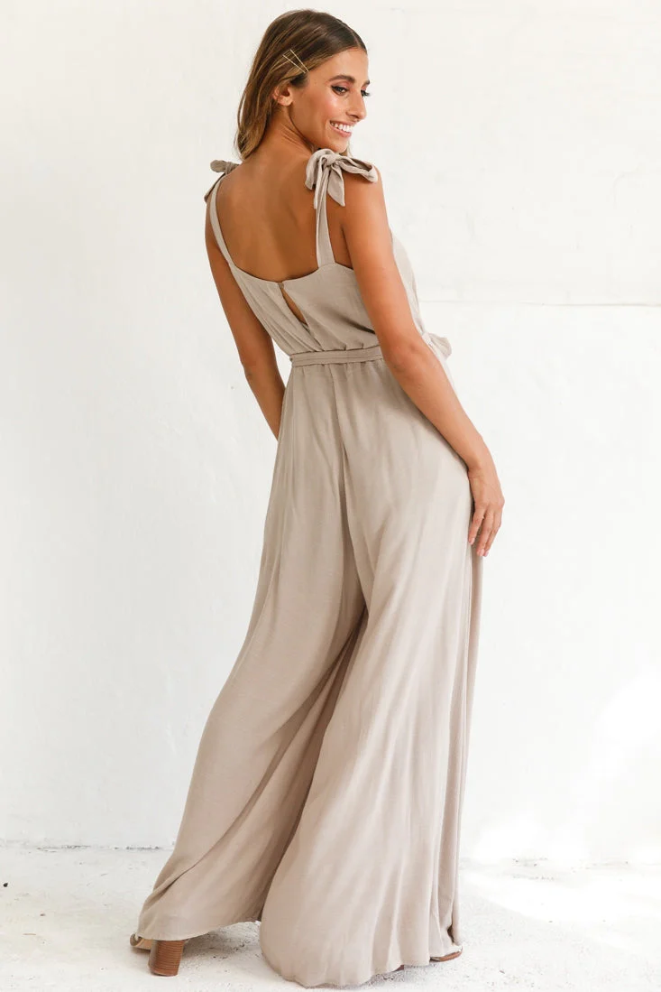 Talitha Tie Strap Wide Leg Jumpsuit Stone - Image 3