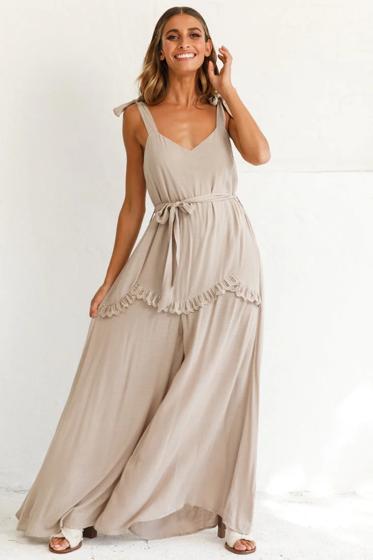 Talitha Tie Strap Wide Leg Jumpsuit Stone - Image 5