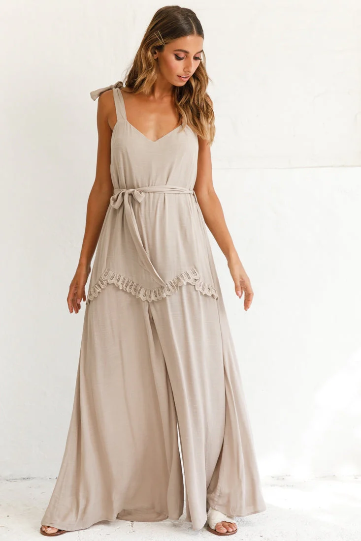 Talitha Tie Strap Wide Leg Jumpsuit Stone - Image 6