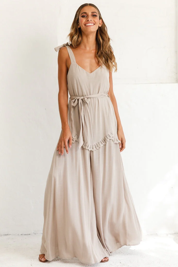 Talitha Tie Strap Wide Leg Jumpsuit Stone - Image 7