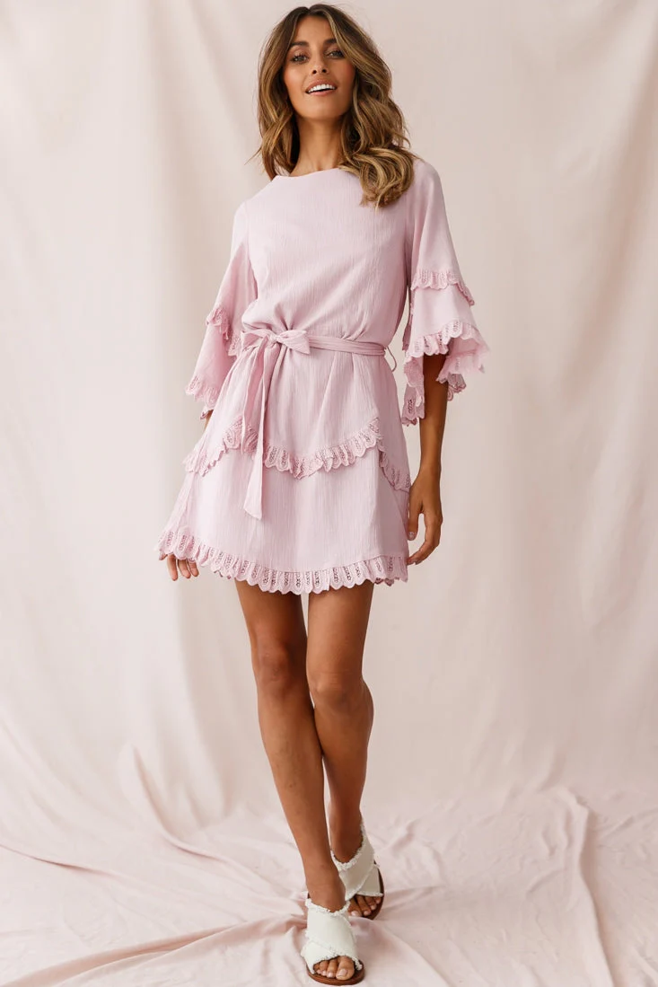 Talitha Waist Tie Lace Trim Dress Blush - Image 2