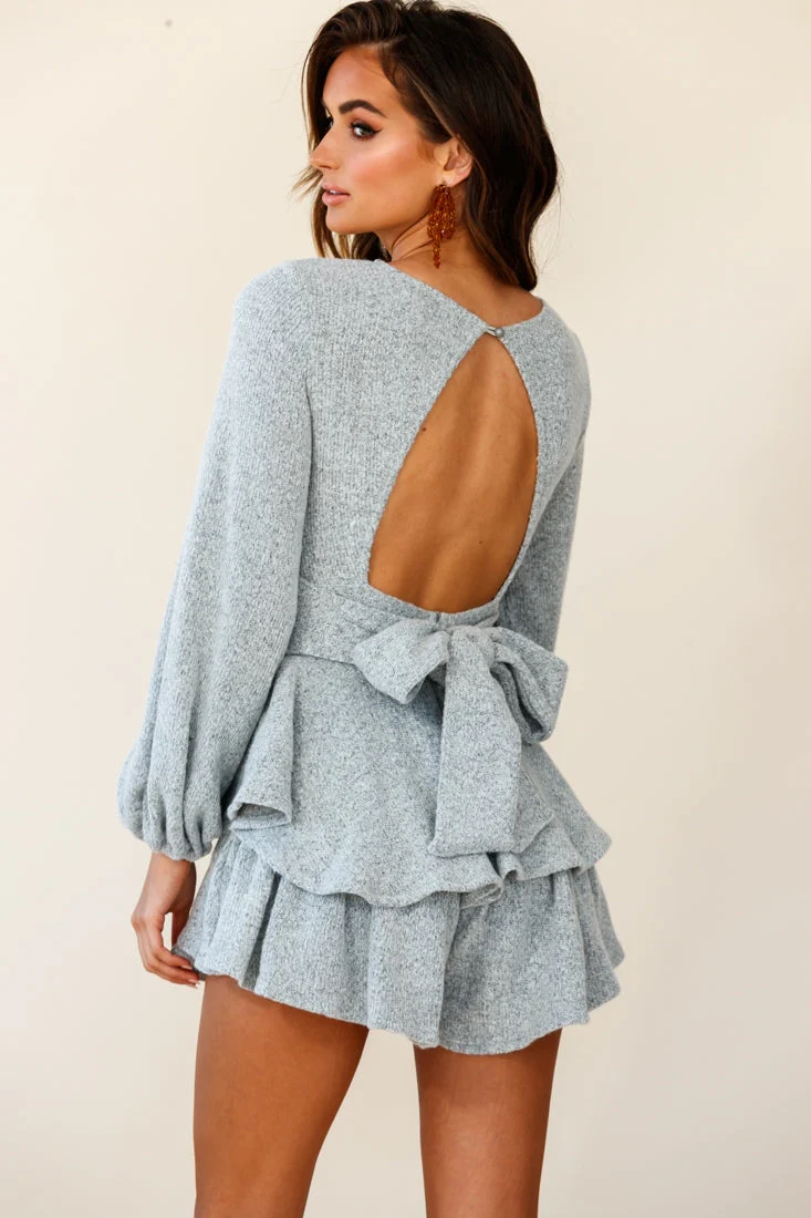 Talk About It Balloon Sleeve Open Back Knit Romper Grey - Image 3