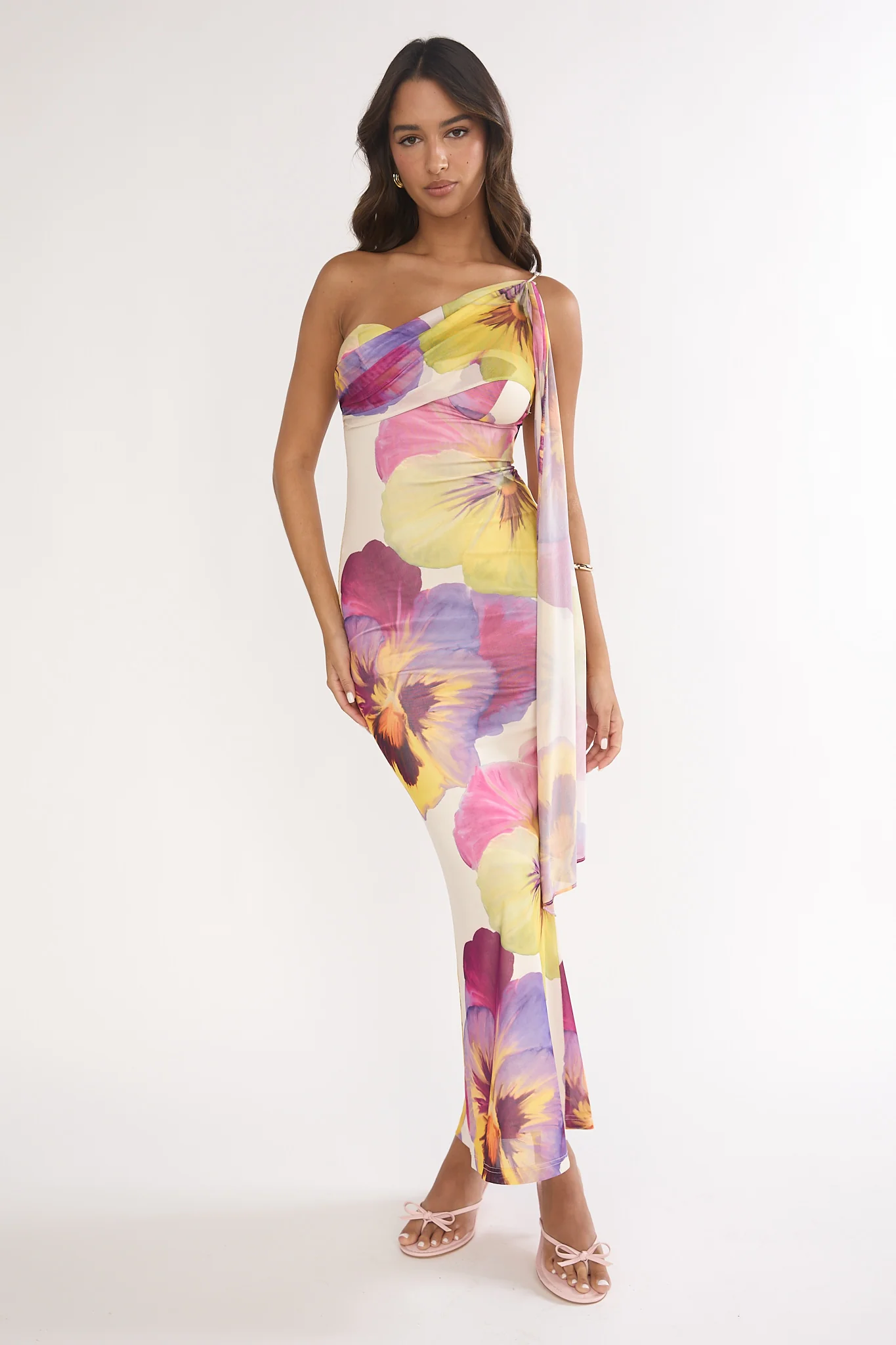 Tallis One-Shoulder Asymmetric Neckline Dress Beige - Image 2