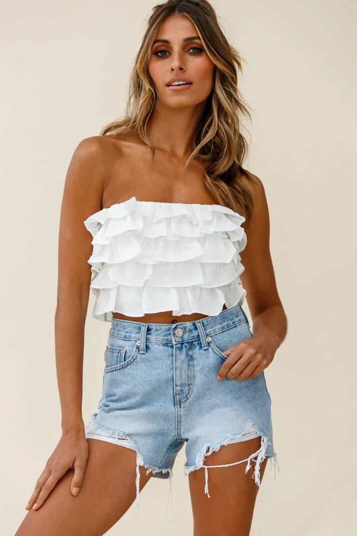 Talulah Layered Ruffle Lace-Up Back Crop Top White - Image 6