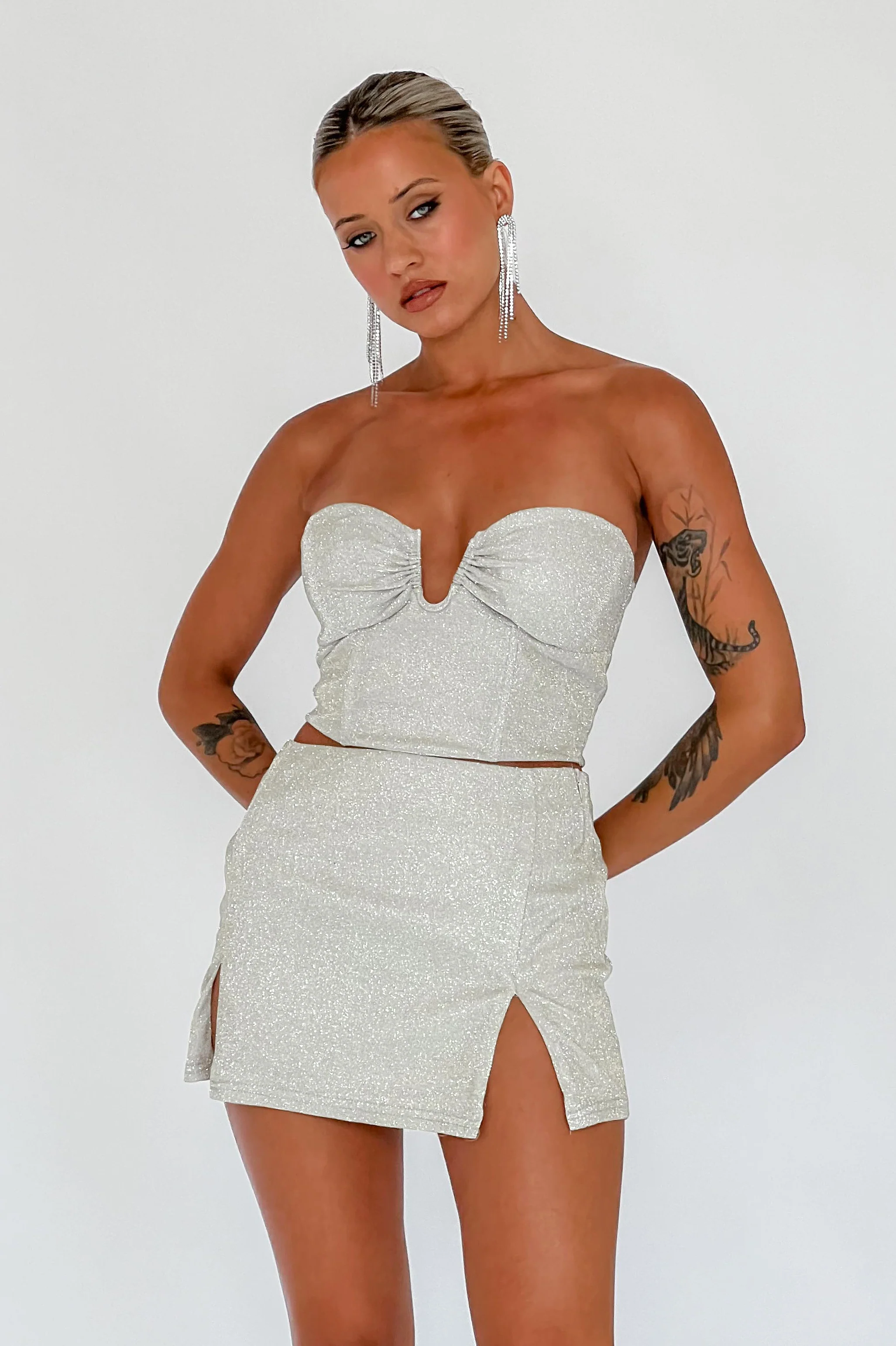 Tamira Split Mini Skirt Silver/Gold - Image 7