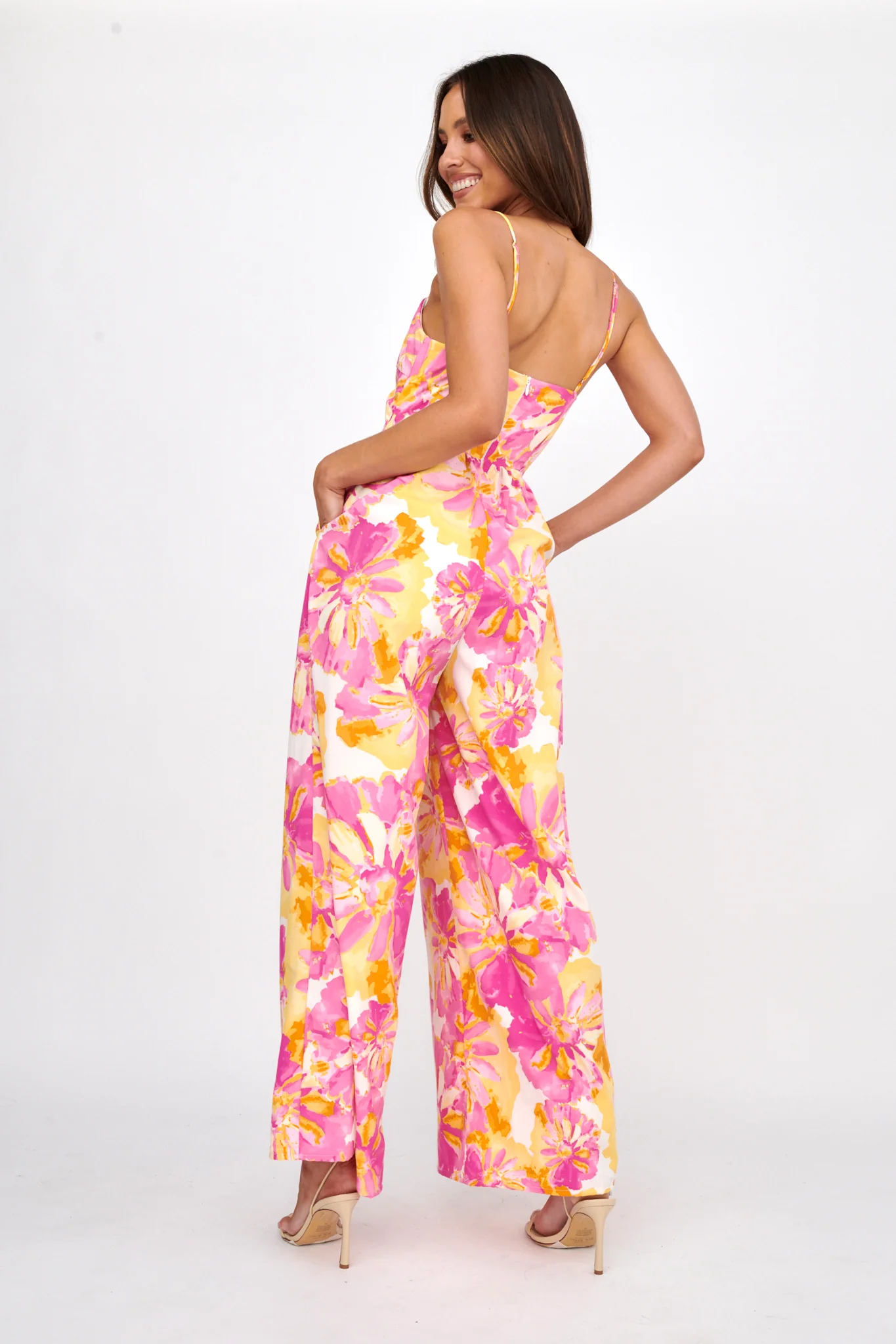 Tammi Cut-Out Waist Jumpsuit Floral Blush - Image 2