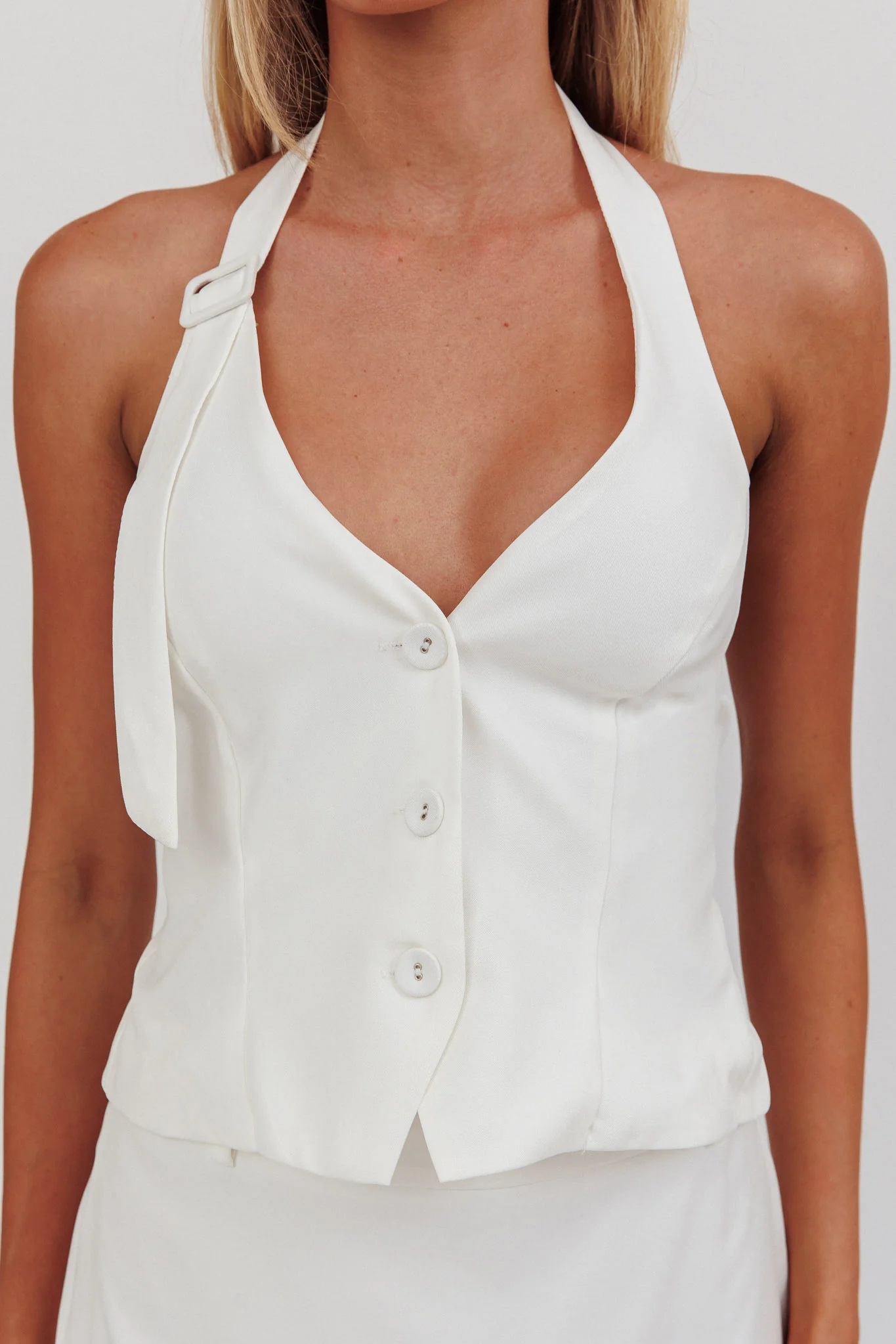 Tammi Halter Buckle Vest Top Off White - Image 3