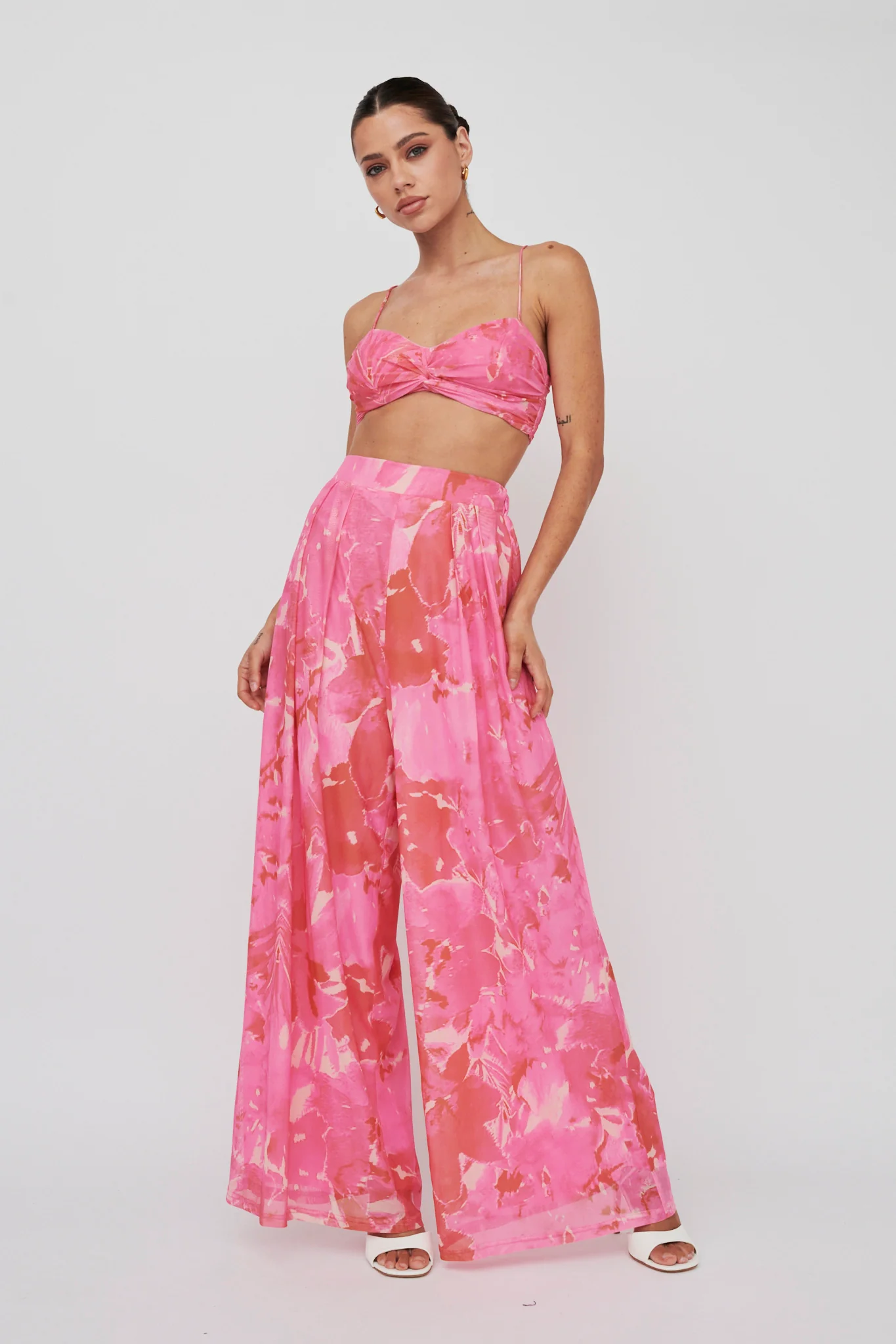 Tammi Tied Back Crop Top Print Blush - Image 4