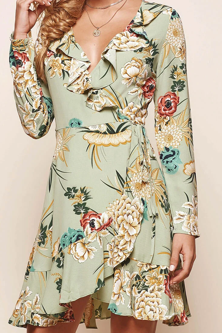 Tammy Tie Waist Wrap Dress Green - Image 6