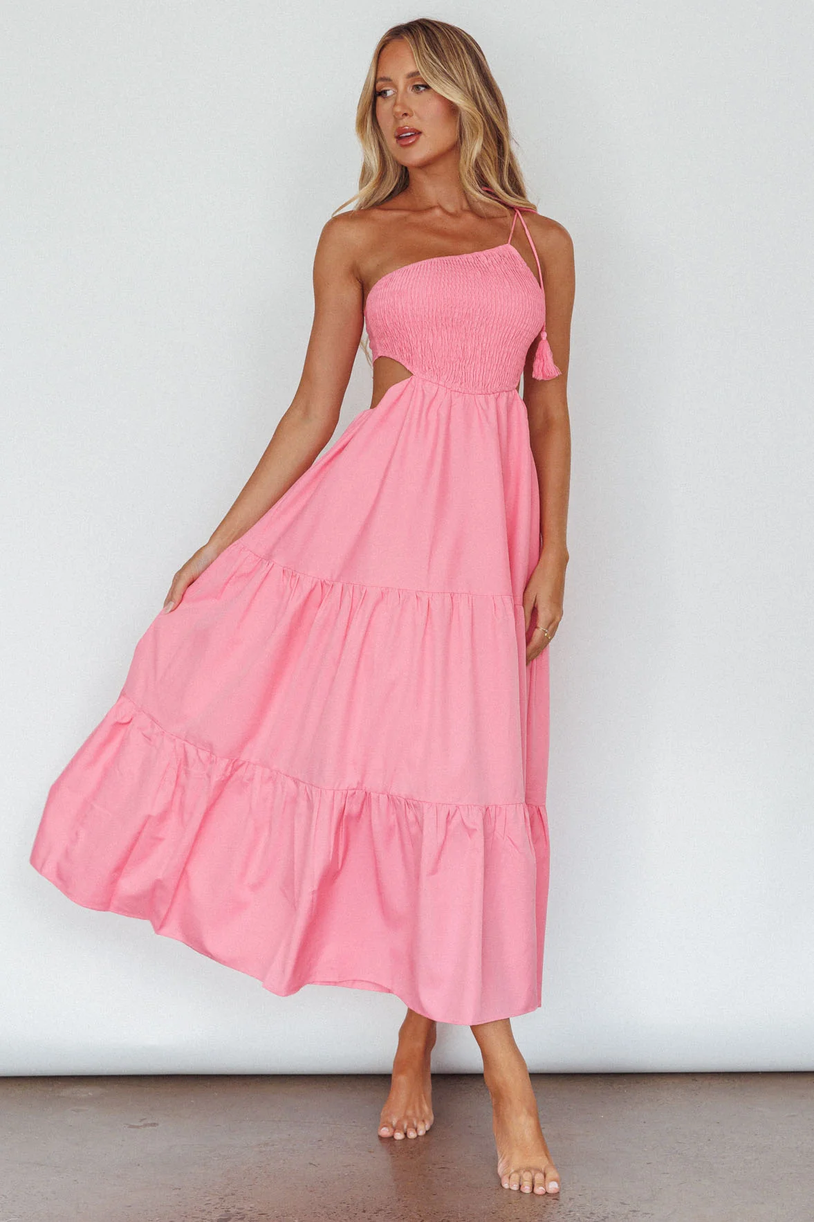 Tamzin Shirred Bodice Midi Dress Soft Pink - Image 7