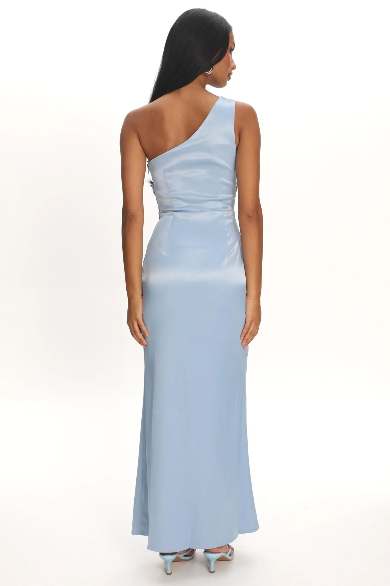 Taniesha One-Shoulder Gathered Maxi Dress Steel Blue - Image 3