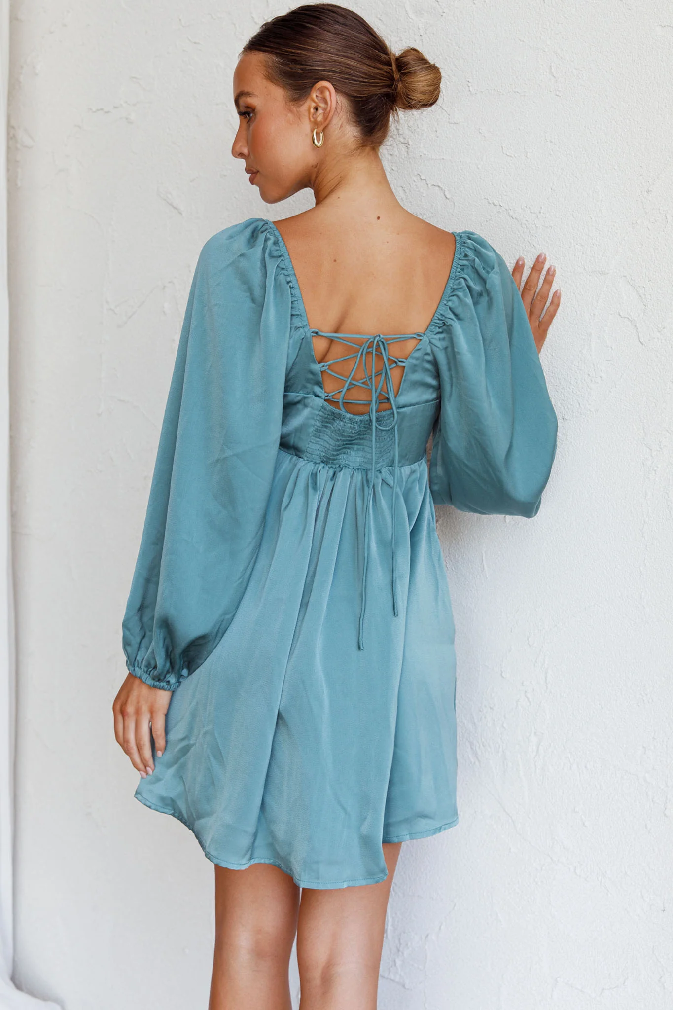 Tansy Long Sleeve Babydoll Dress Teal - Image 2