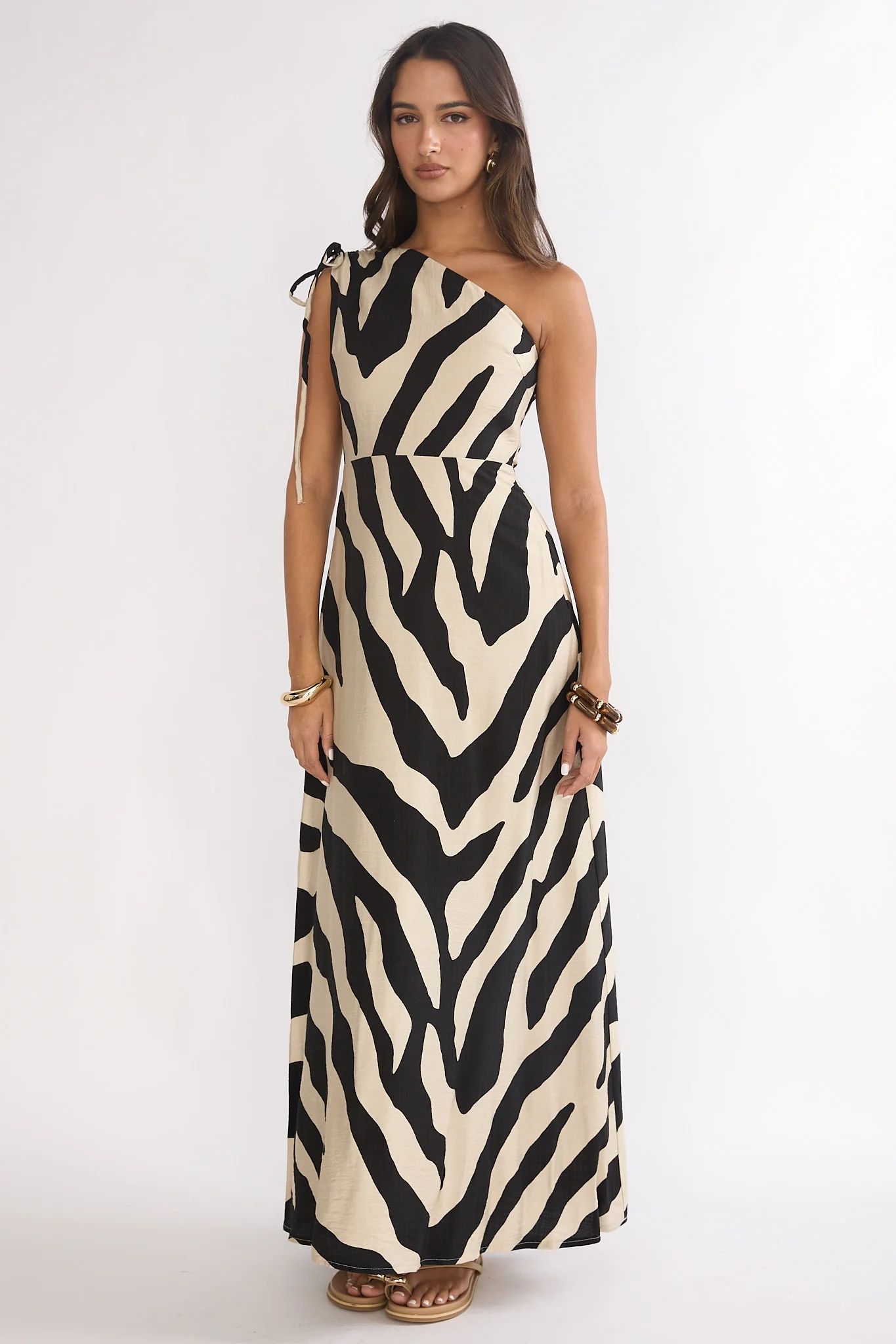 Tavina One-Shoulder Maxi Dress Zebra Black - Image 2