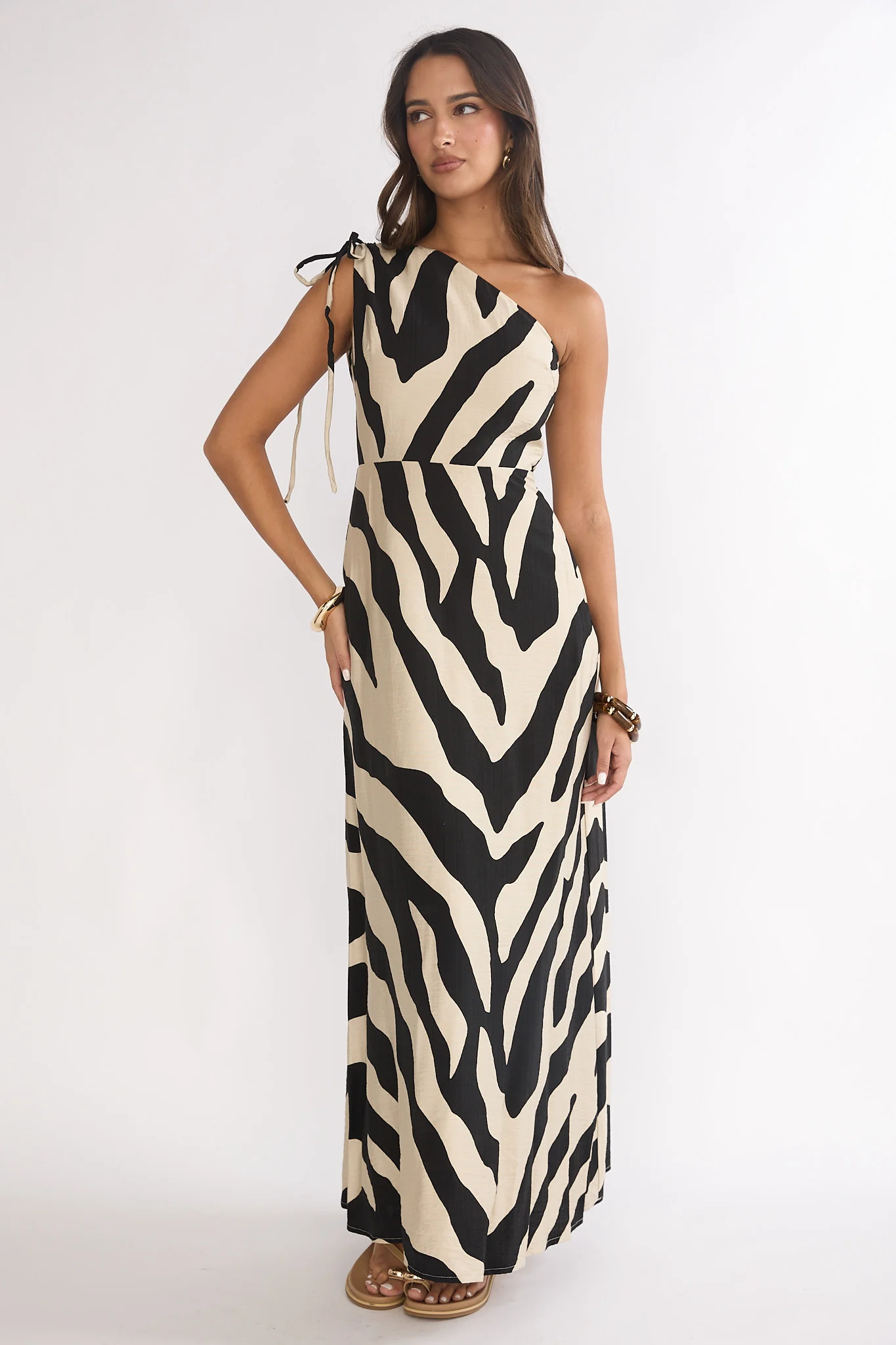 Tavina One-Shoulder Maxi Dress Zebra Black - Image 5