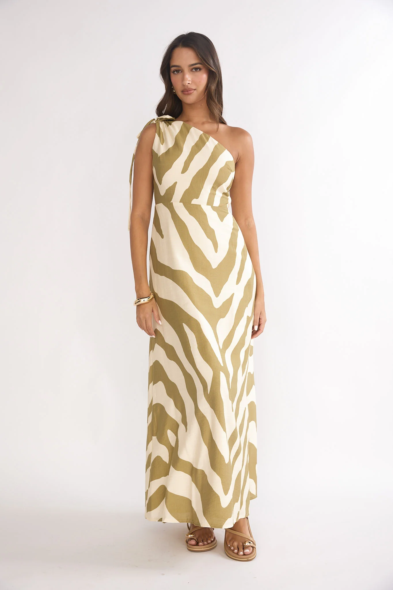 Tavina One-Shoulder Maxi Dress Zebra Khaki - Image 2