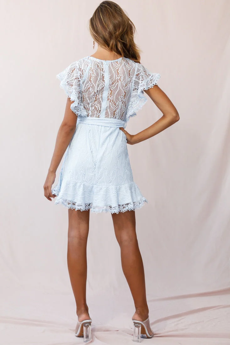 Taya Ruffle Shoulder Waist Tie Dress Steel Blue - Image 3