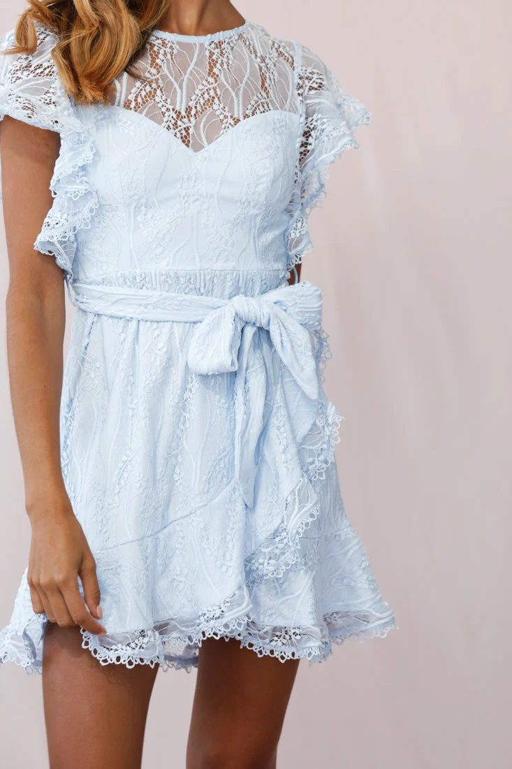 Taya Ruffle Shoulder Waist Tie Dress Steel Blue - Image 4
