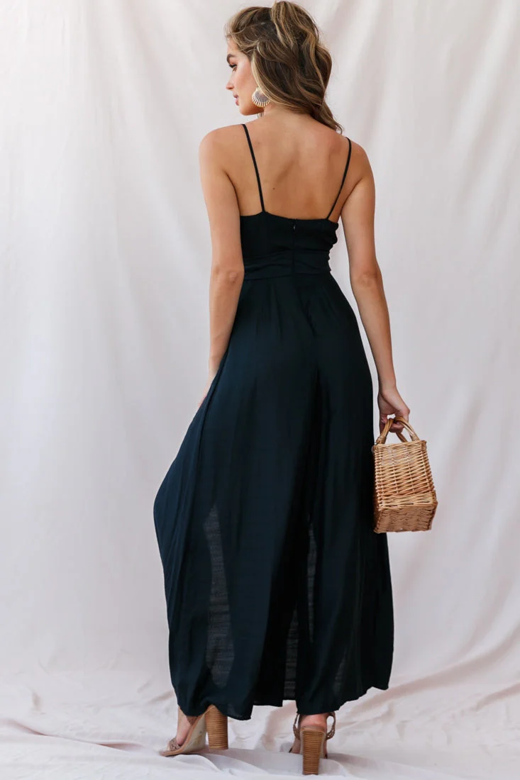 Taylor V-Neck Split Wide Leg Jumpsuit Black - Image 3