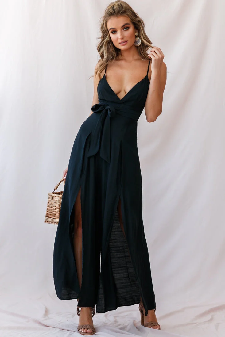 Taylor V-Neck Split Wide Leg Jumpsuit Black - Image 5