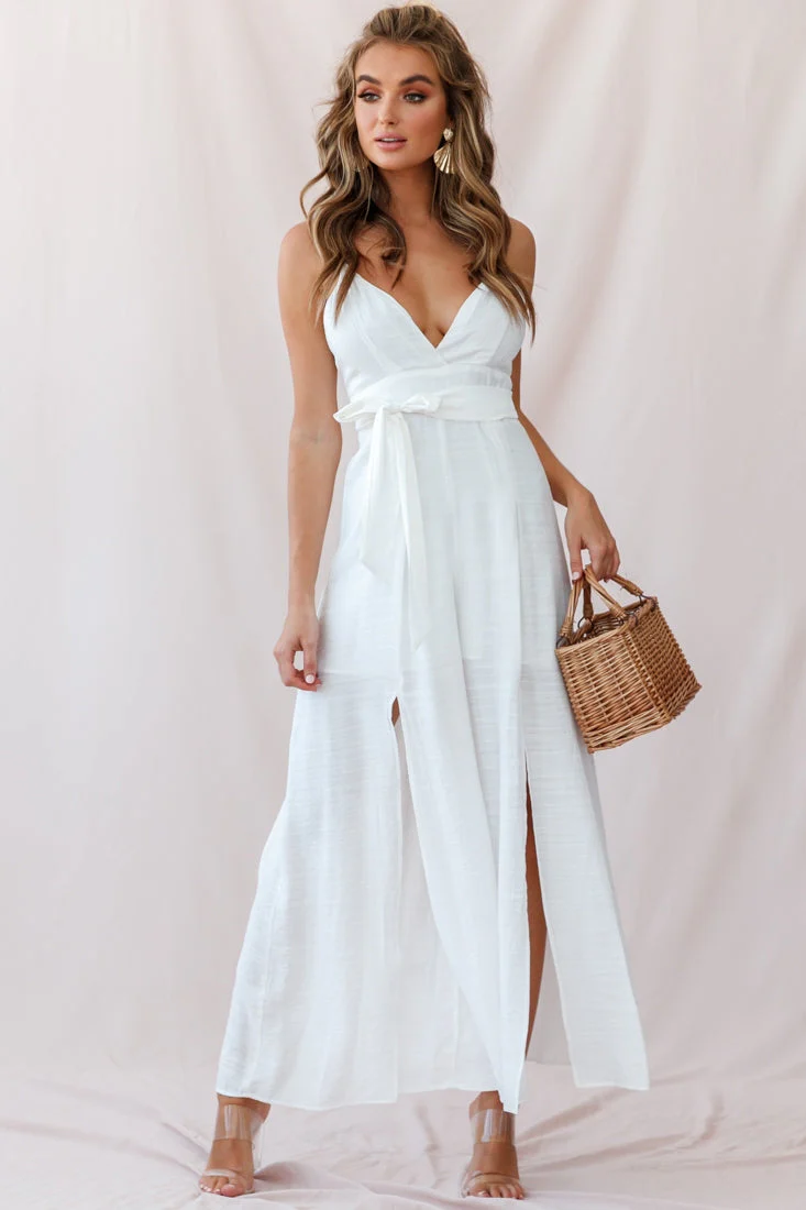 Taylor V-Neck Split Wide Leg Jumpsuit White - Image 2