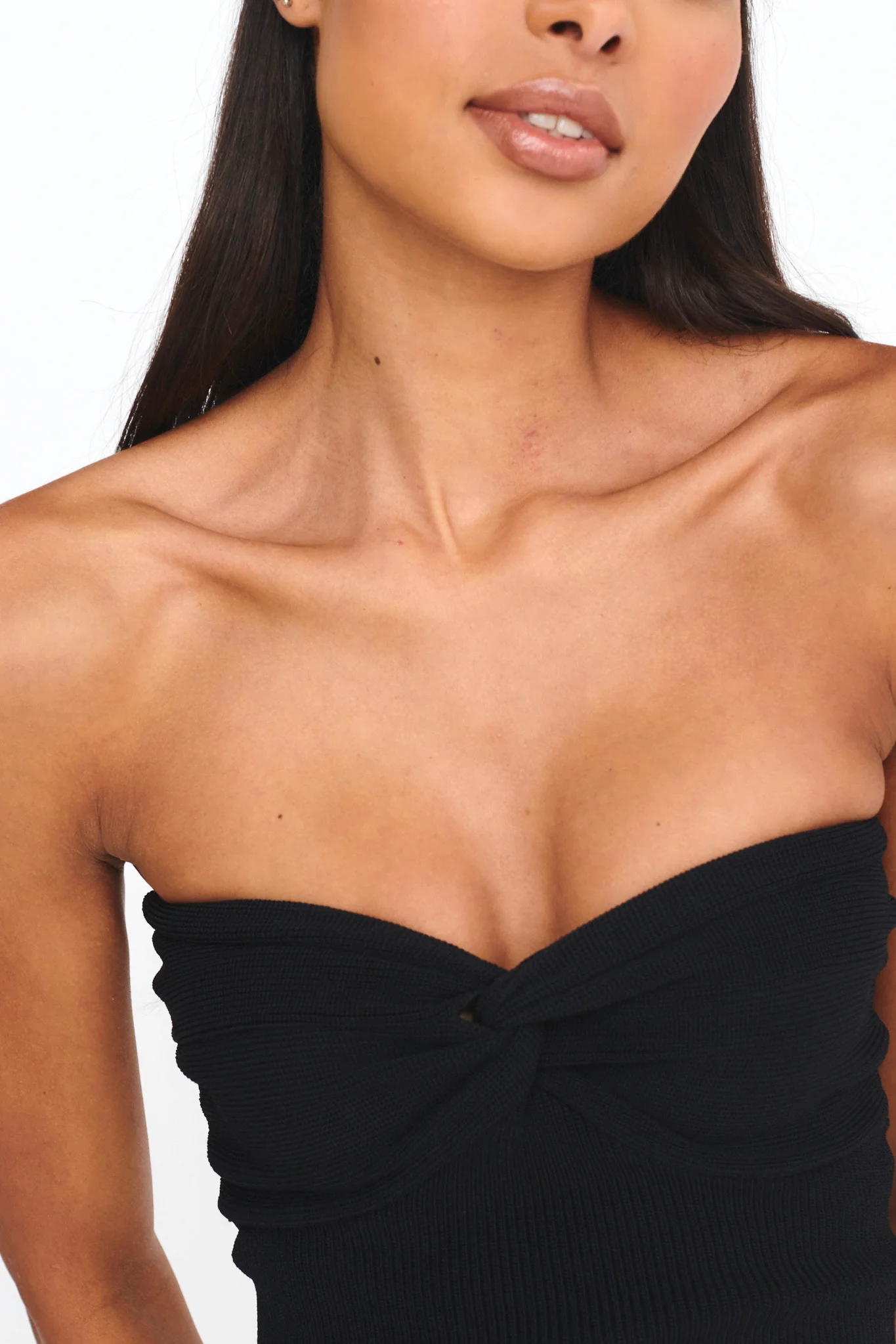 Teagan Strapless Ribbed Knit Top Black - Image 3