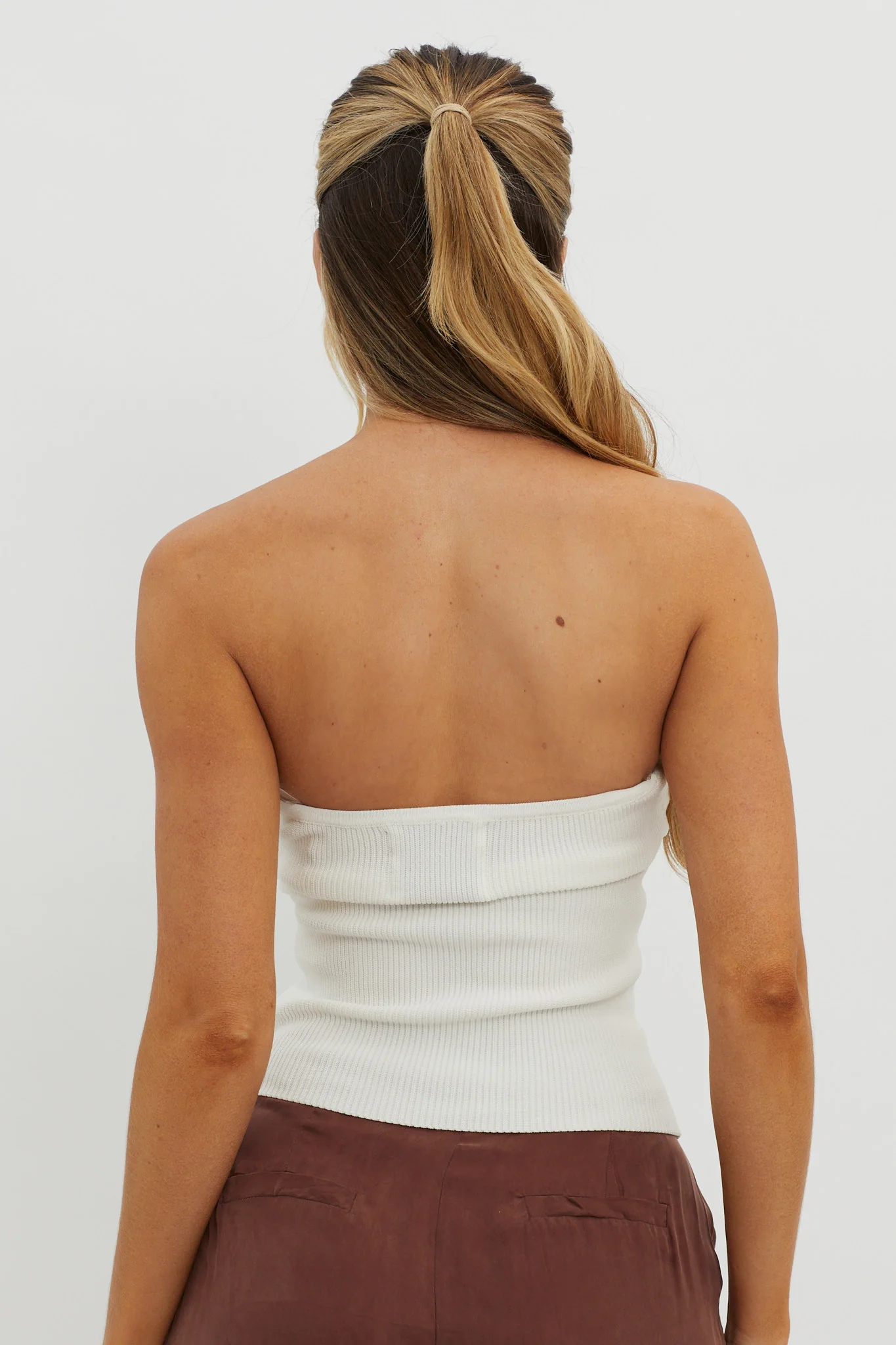 Teagan Strapless Ribbed Knit Top White - Image 2