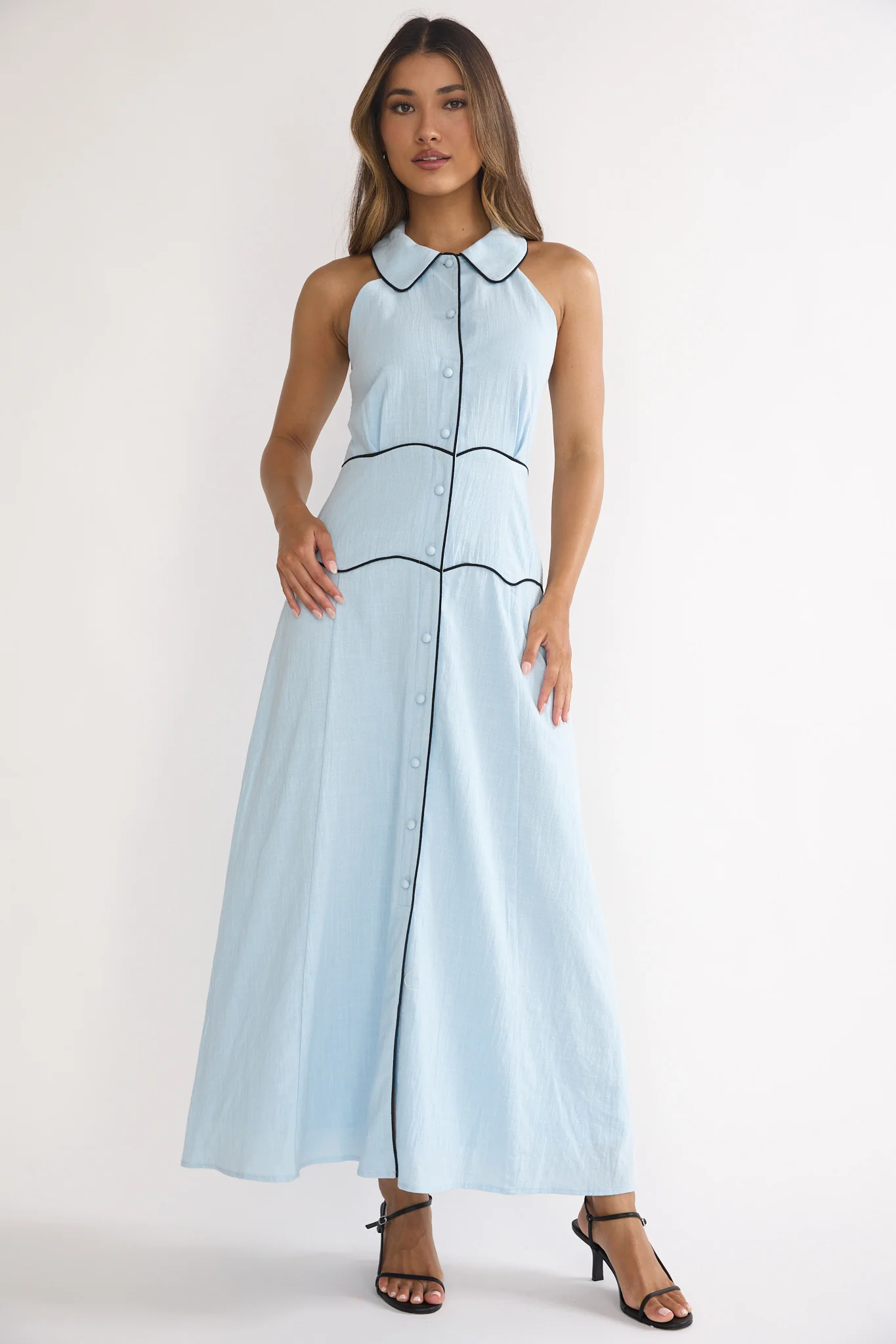 Teagun Collared Button Maxi Dress Blue - Image 2