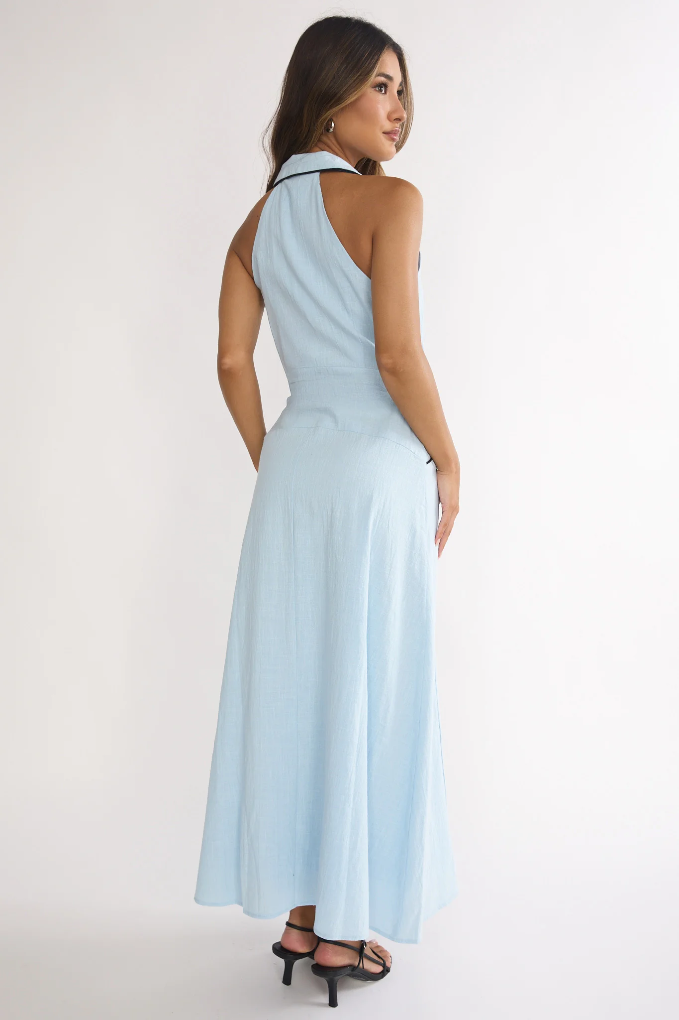Teagun Collared Button Maxi Dress Blue - Image 3