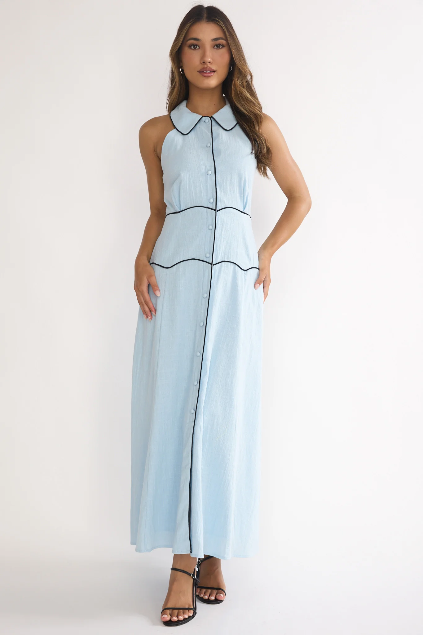 Teagun Collared Button Maxi Dress Blue - Image 5