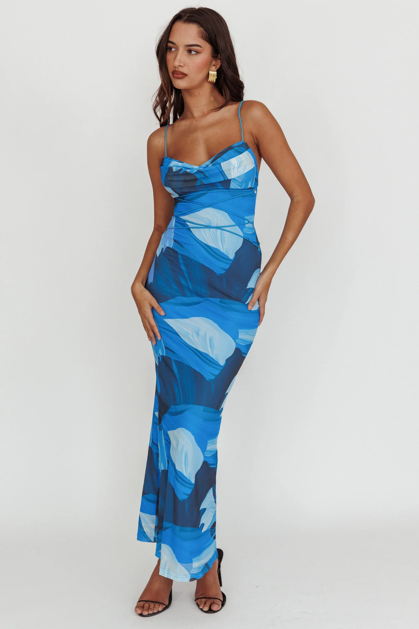 Teava Laced Waist Maxi Dress Abstract Blue - Image 3