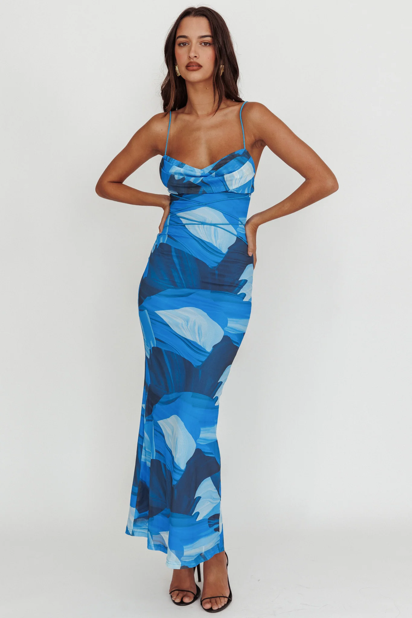 Teava Laced Waist Maxi Dress Abstract Blue - Image 5
