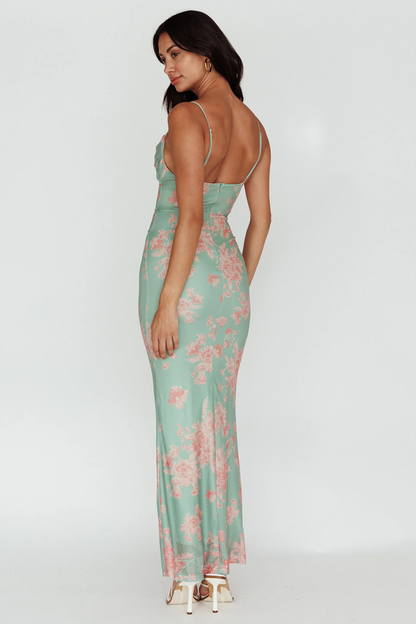 Teava Laced Waist Maxi Dress Floral Green - Image 2