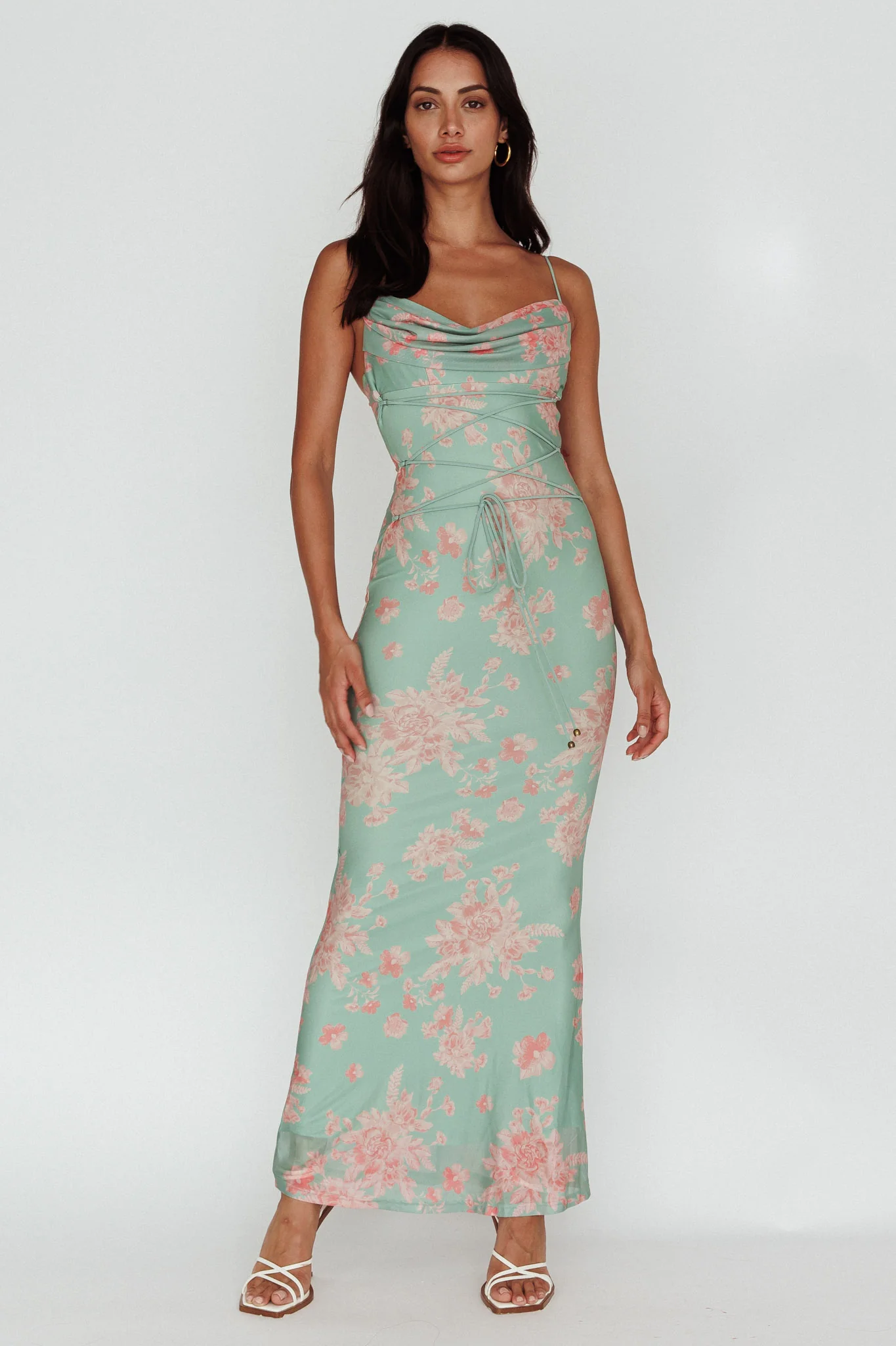 Teava Laced Waist Maxi Dress Floral Green - Image 5