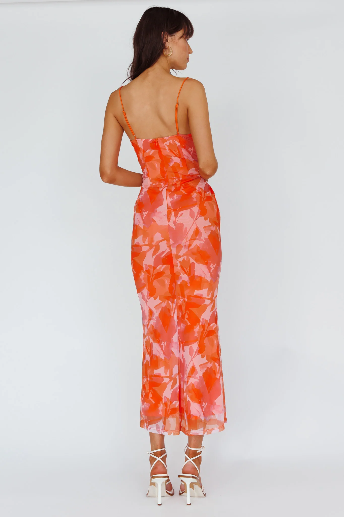 Teava Laced Waist Maxi Dress Print Floral Orange - Image 2