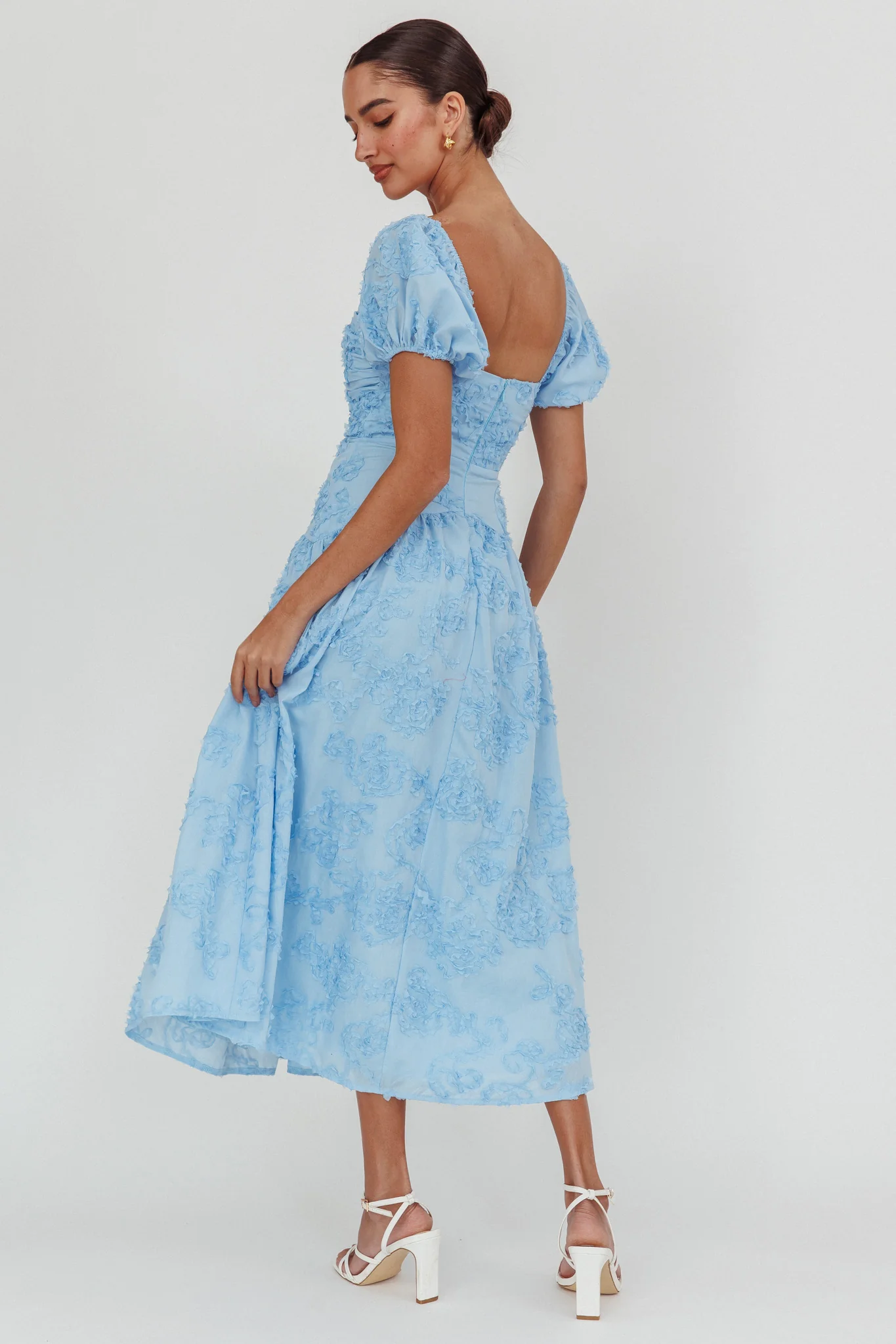 Telma Puff Sleeves Midi Dress Blue - Image 2